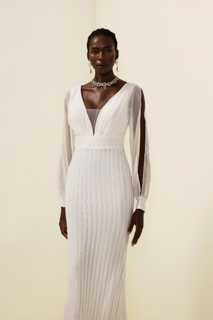 Solid Sequin Cut-Out Maxi Dress