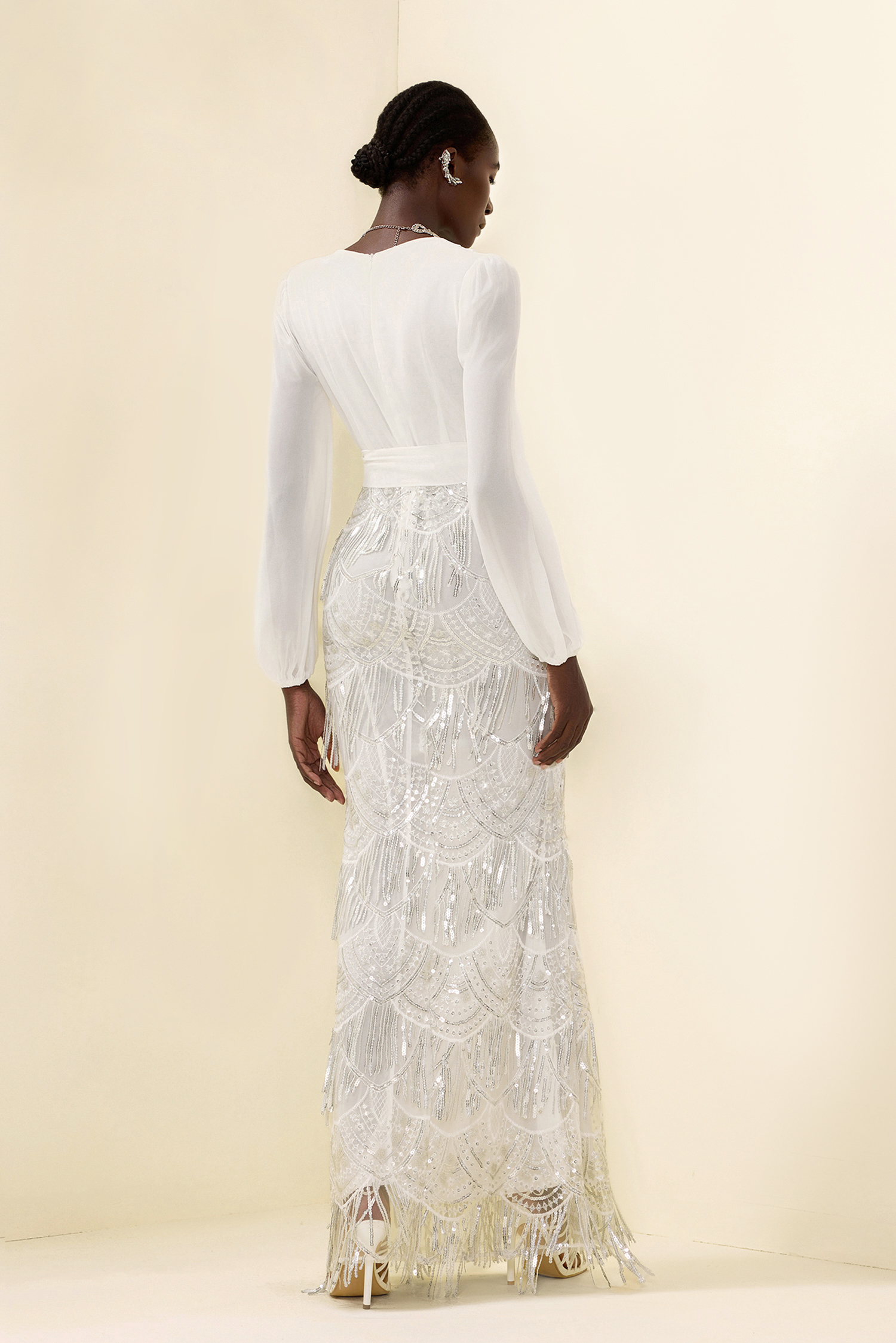 Sequin Tassel Long Sleeve Maxi Dress