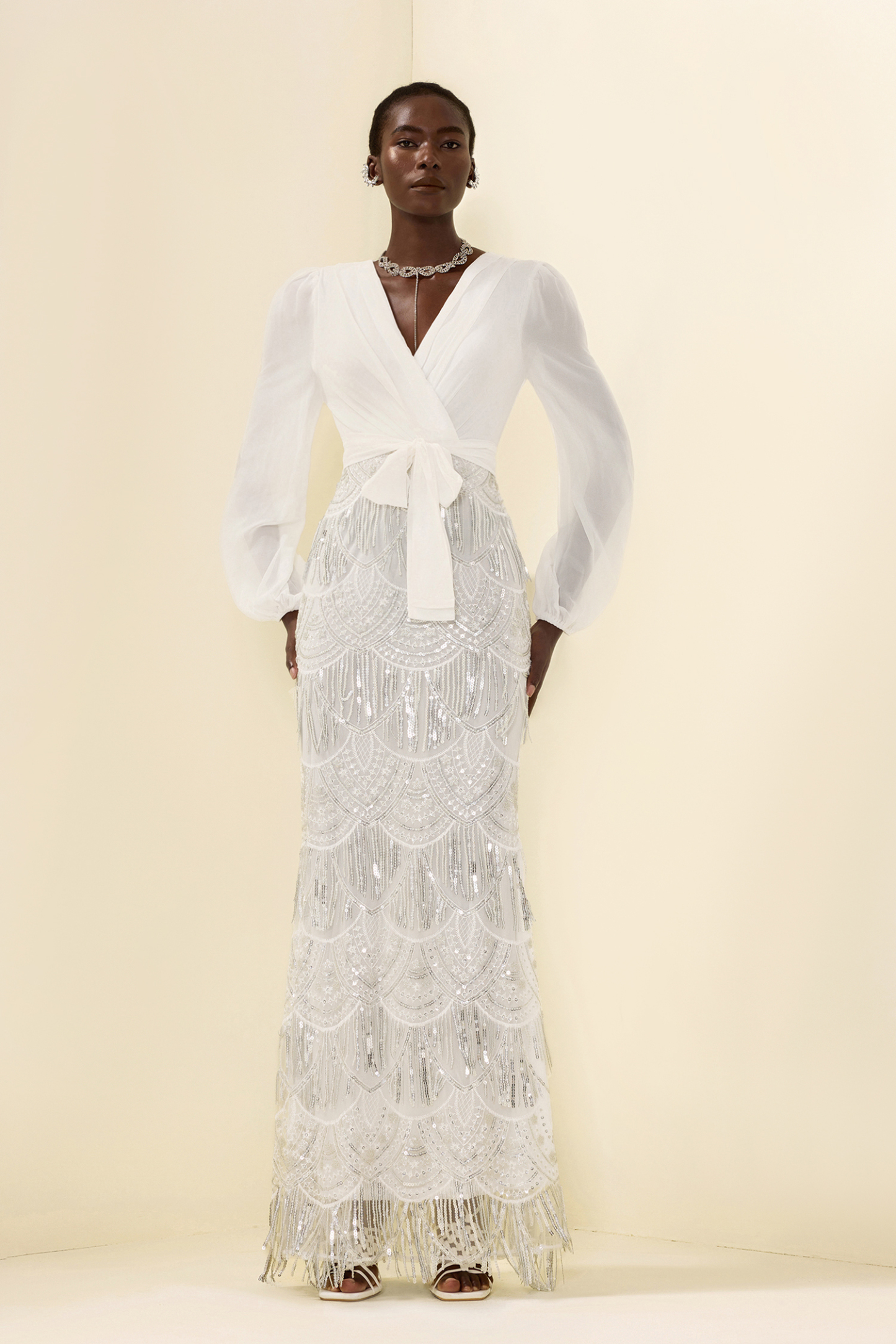 Sequin Tassel Long Sleeve Maxi Dress