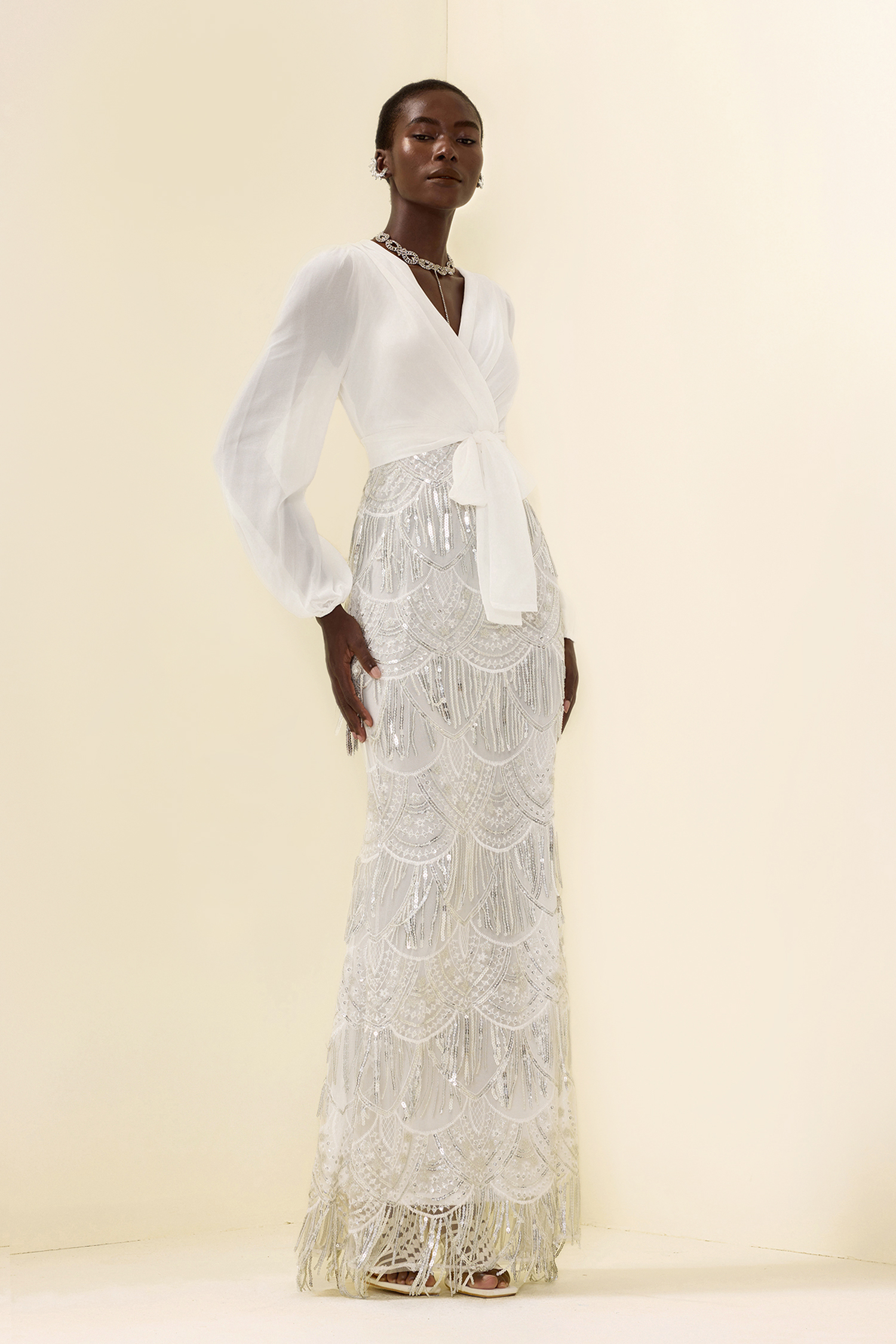 Sequin Tassel Long Sleeve Maxi Dress