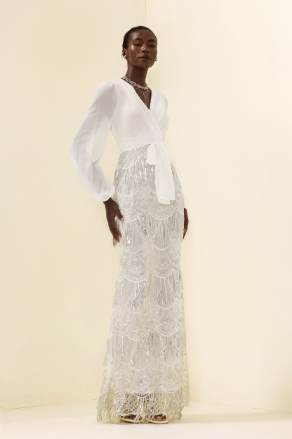 Sequin Tassel Long Sleeve Maxi Dress