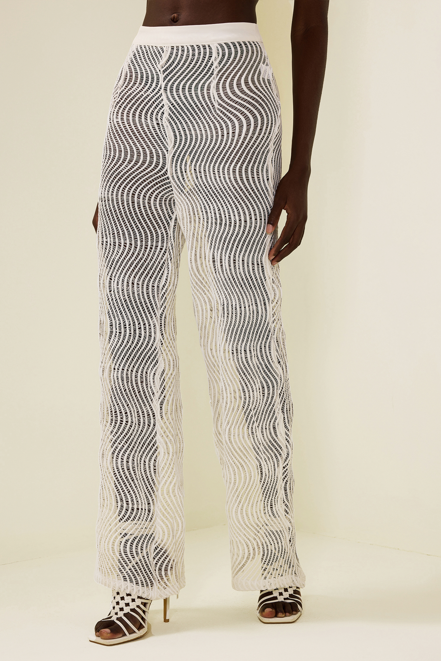 Wavy Line Jacquard Mid Waist Pants