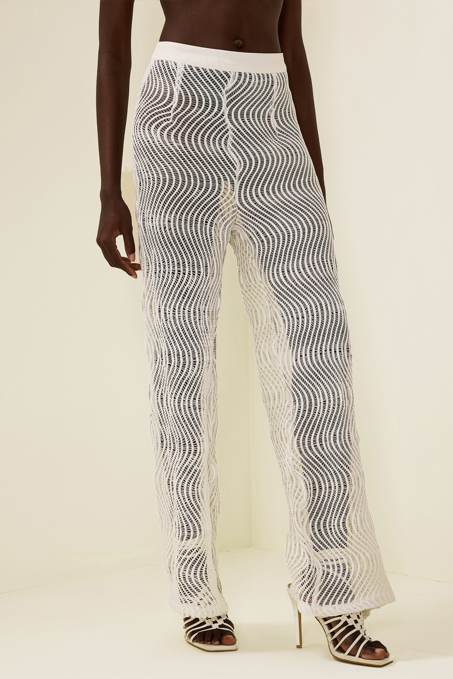 Wavy Line Jacquard Mid Waist Pants
