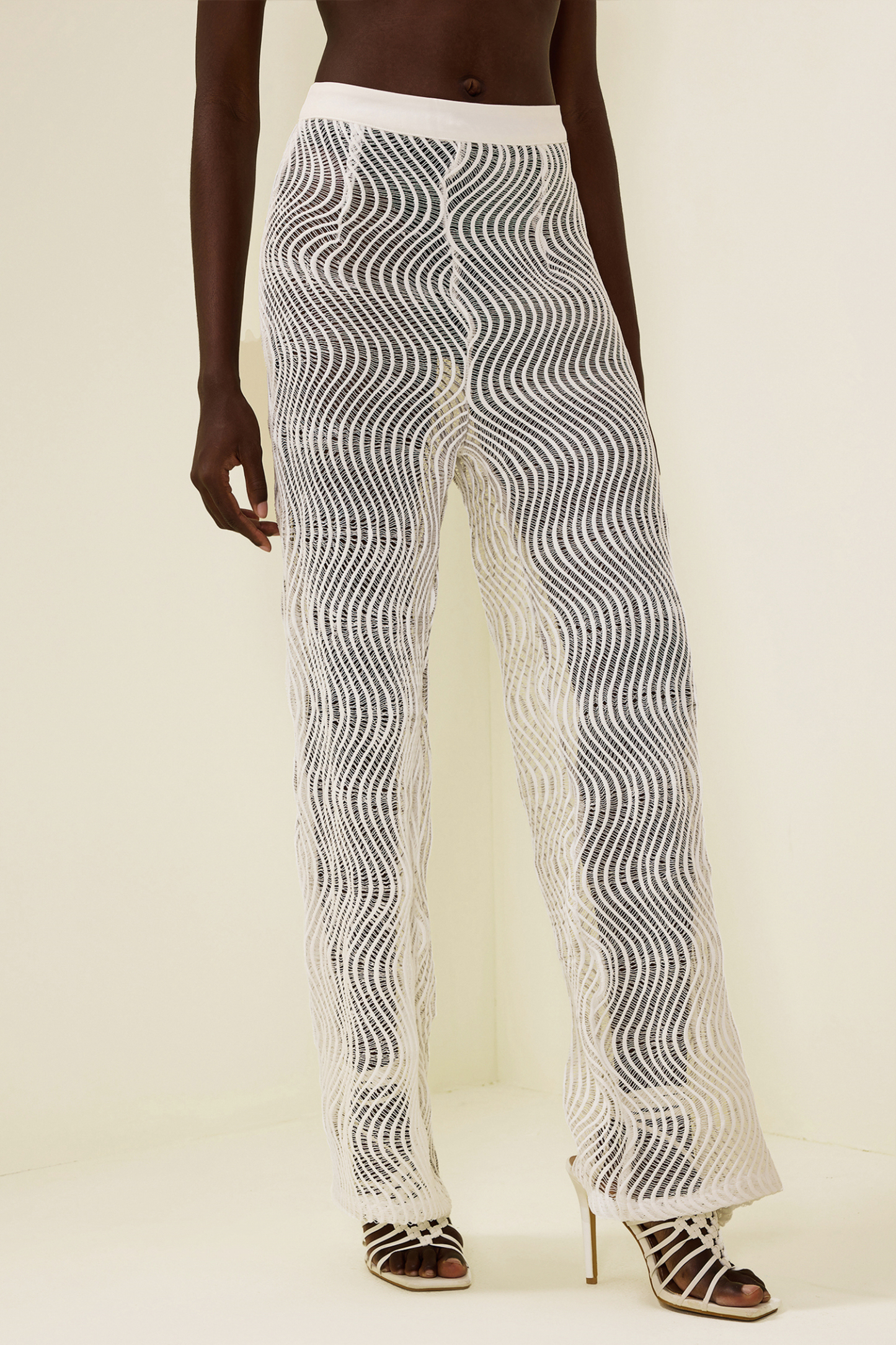 Wavy Line Jacquard Mid Waist Pants