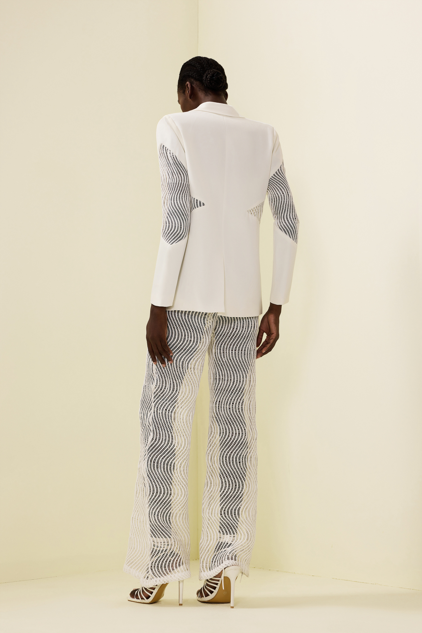 Wavy Line Jacquard Mid Waist Pants