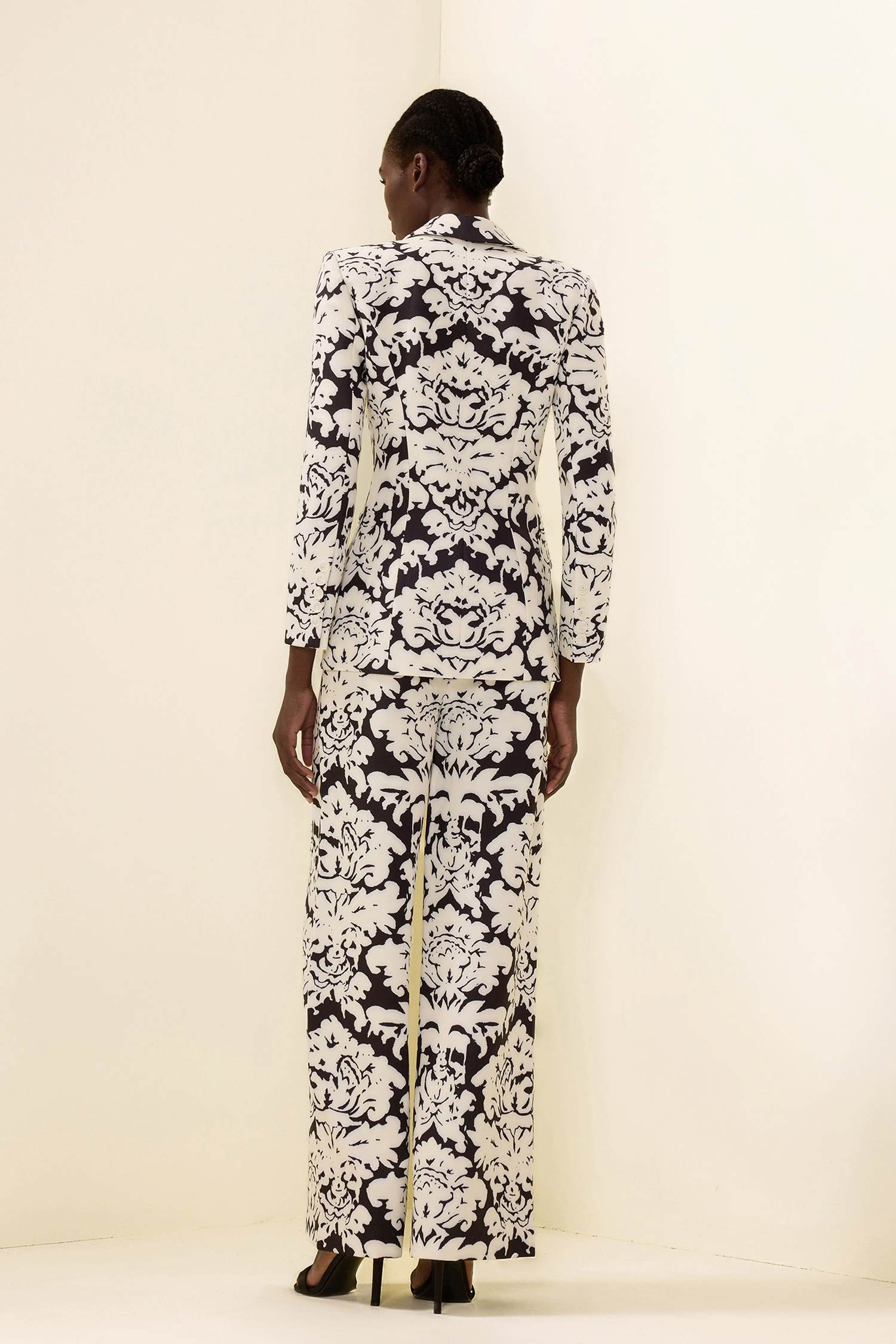 Floral Shoulder Pad Top & Hight Waist Pants Set