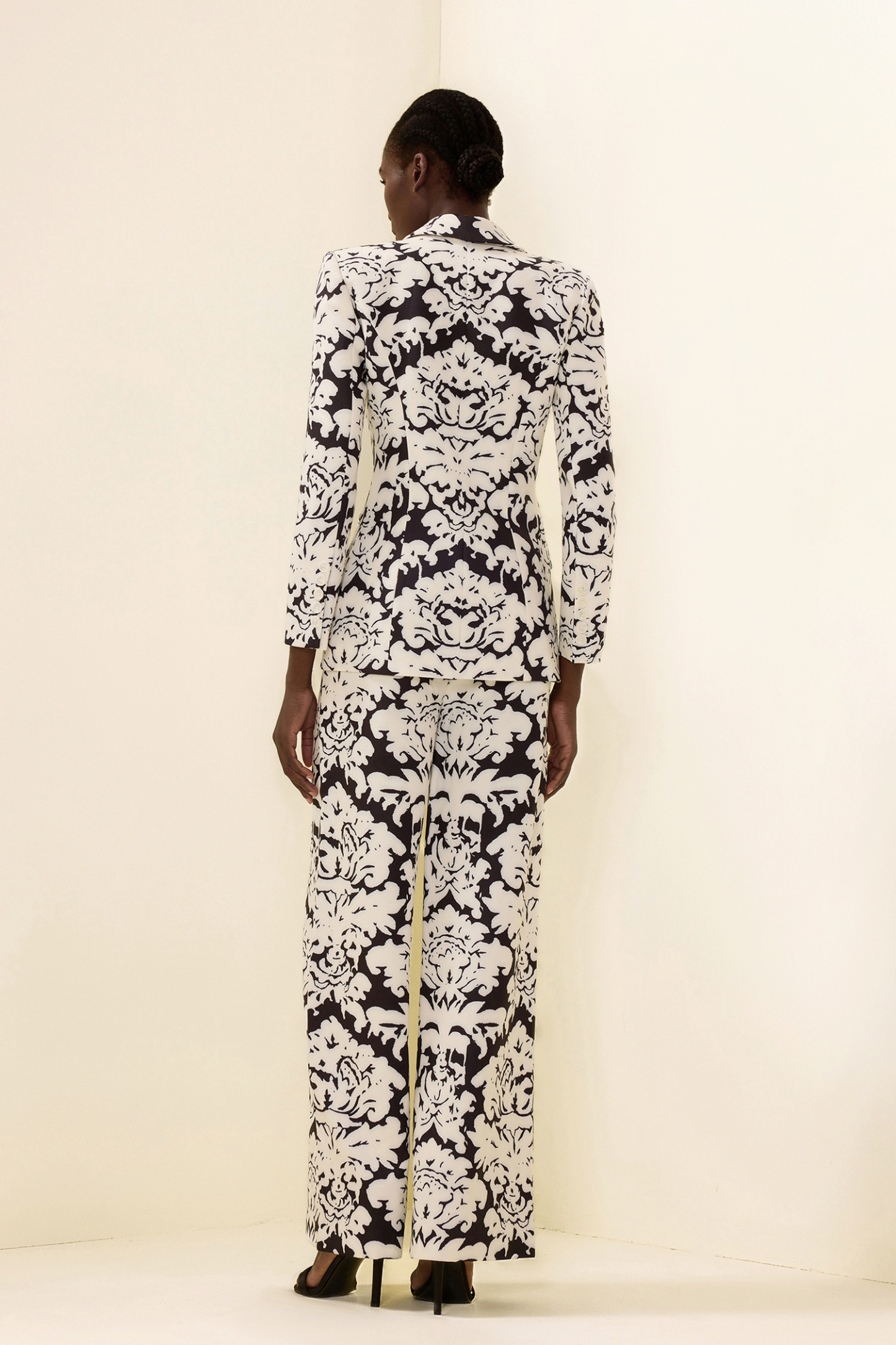 Floral Shoulder Pad Top & Hight Waist Pants Set