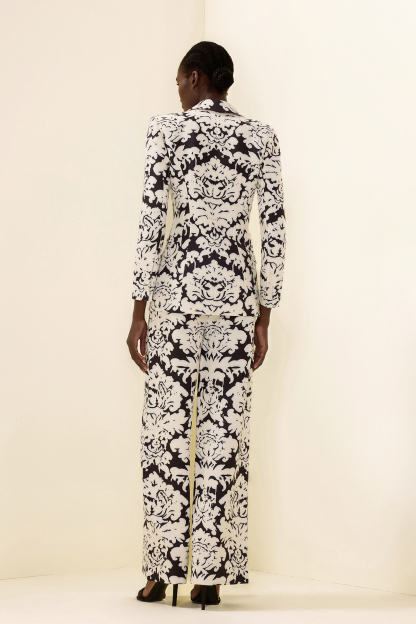 Floral Shoulder Pad Top & Hight Waist Pants Set