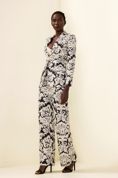 Floral Shoulder Pad Top & Hight Waist Pants Set