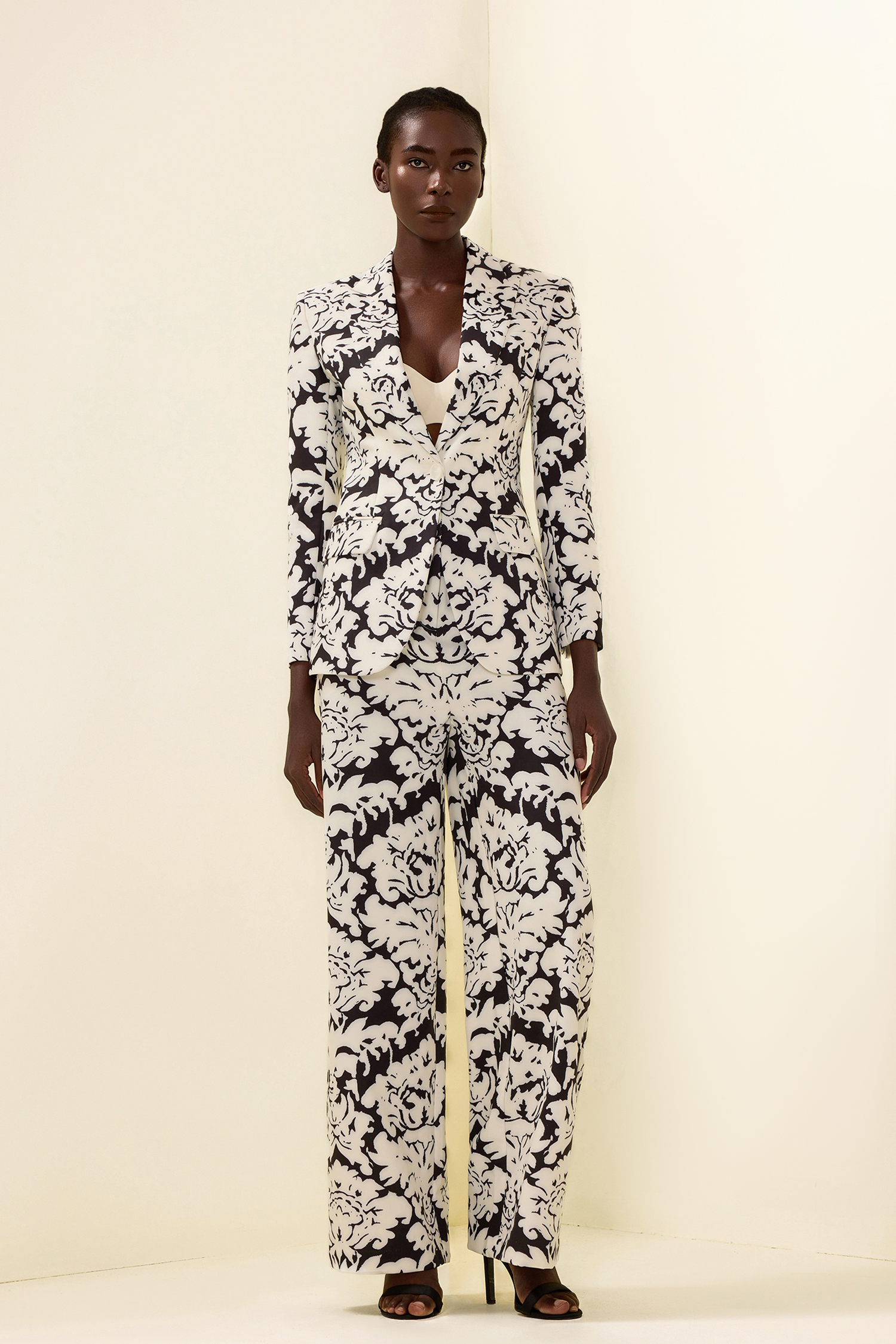 Floral Shoulder Pad Top & Hight Waist Pants Set