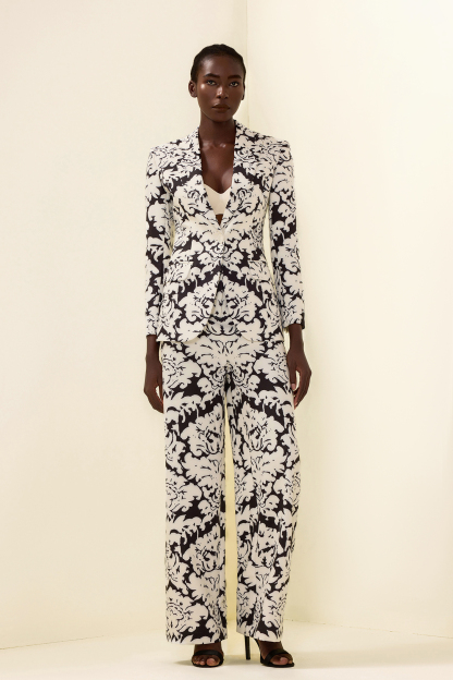 Floral Shoulder Pad Top & Hight Waist Pants Set