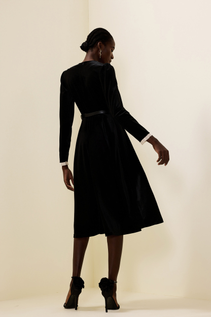 Velvet Rhinestone Bow Midi Dress