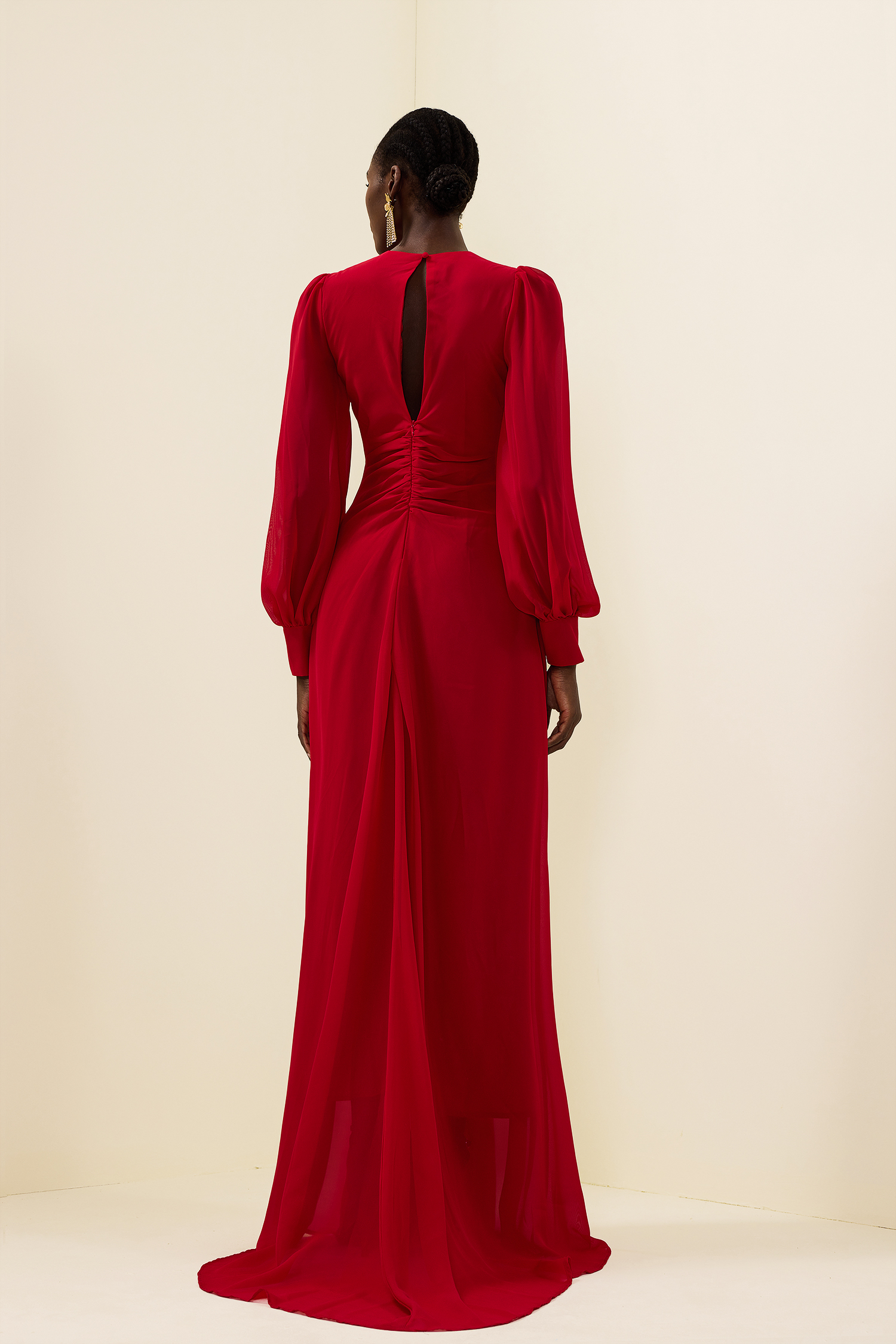 Solid Knotted Lantern Sleeve Maxi Dress