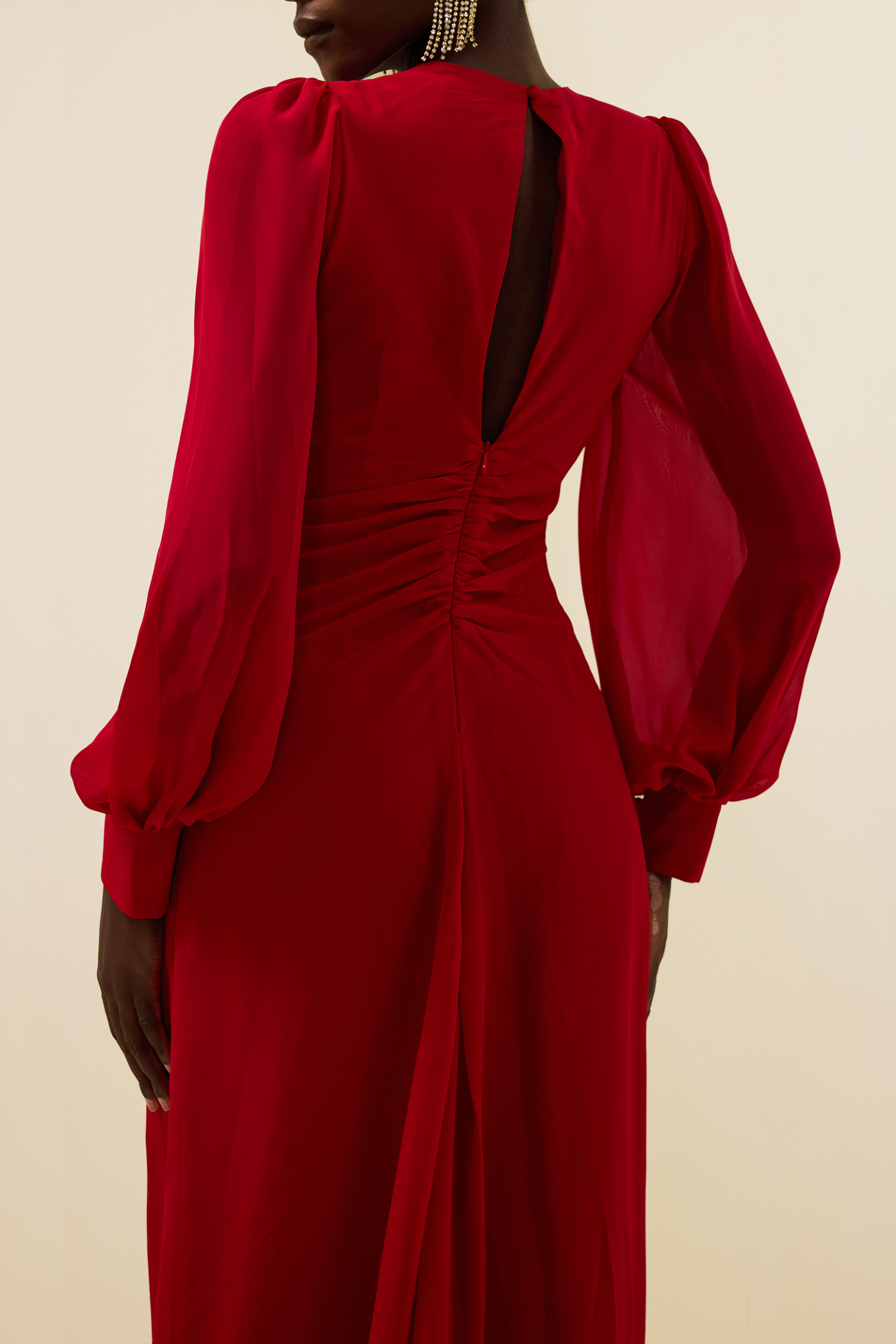 Solid Knotted Lantern Sleeve Maxi Dress