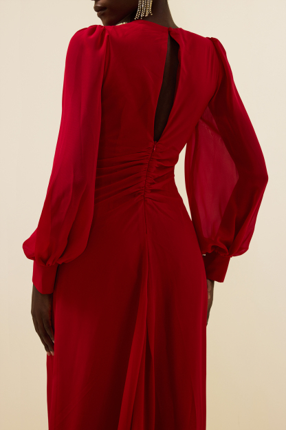 Solid Knotted Lantern Sleeve Maxi Dress