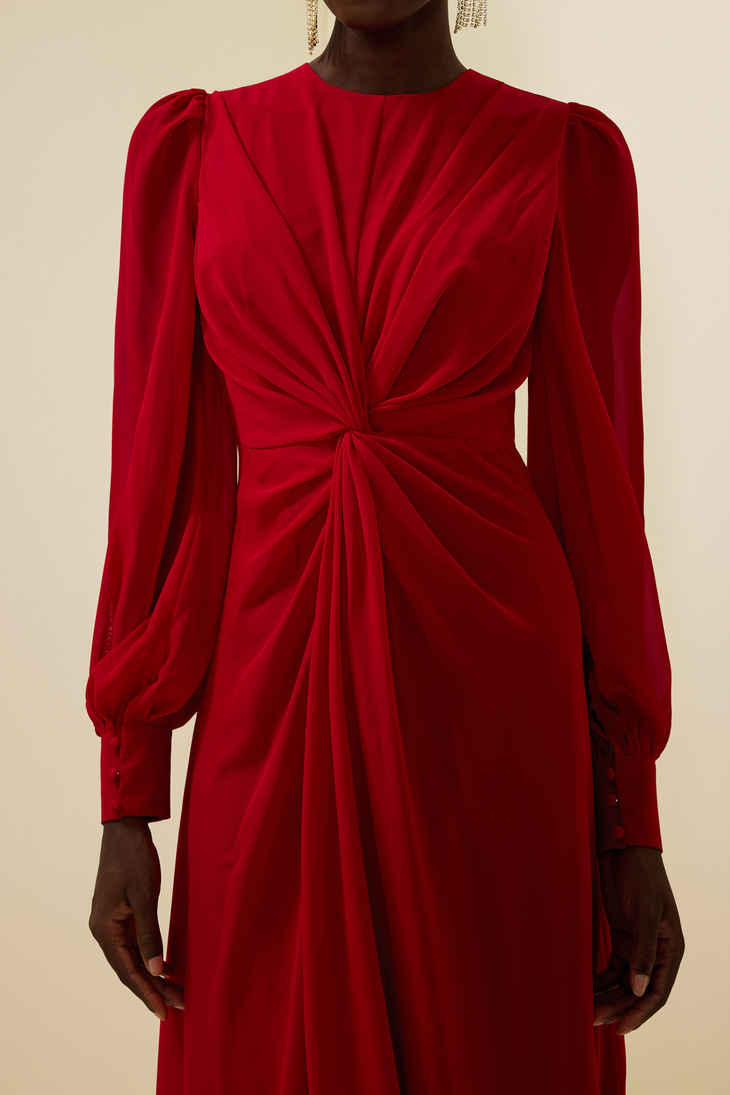 Solid Knotted Lantern Sleeve Maxi Dress