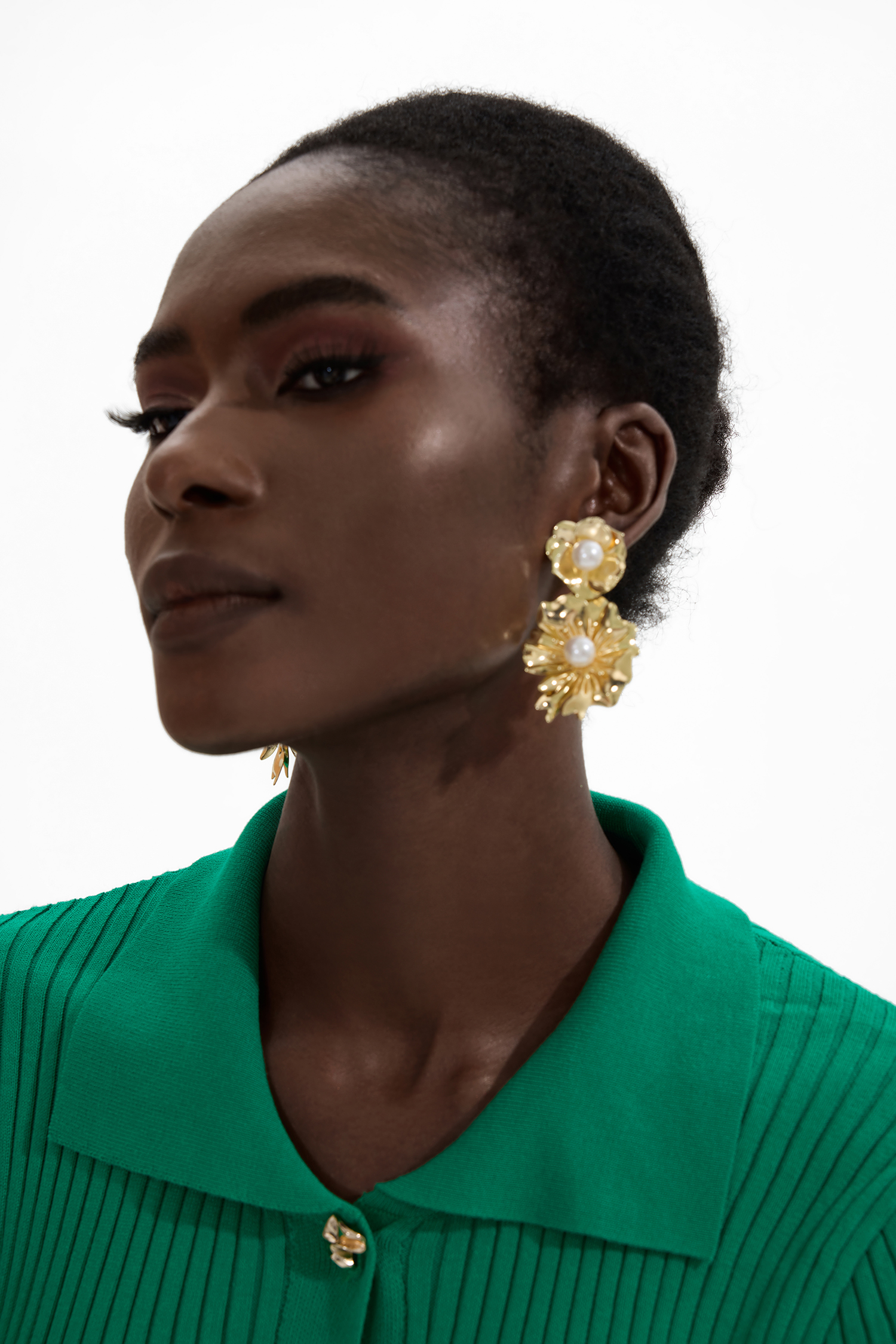 Flower Shape Faux Pearl Metal Earrings