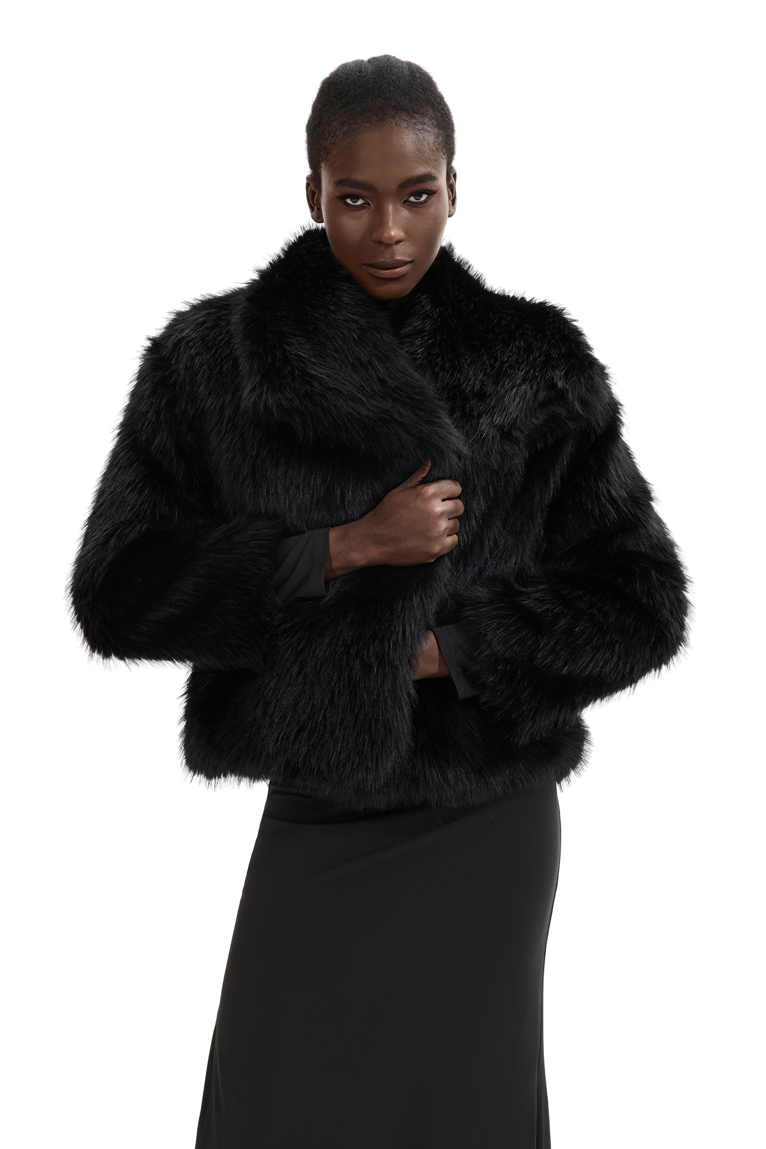 Faux Fur Solid Flapped Coat