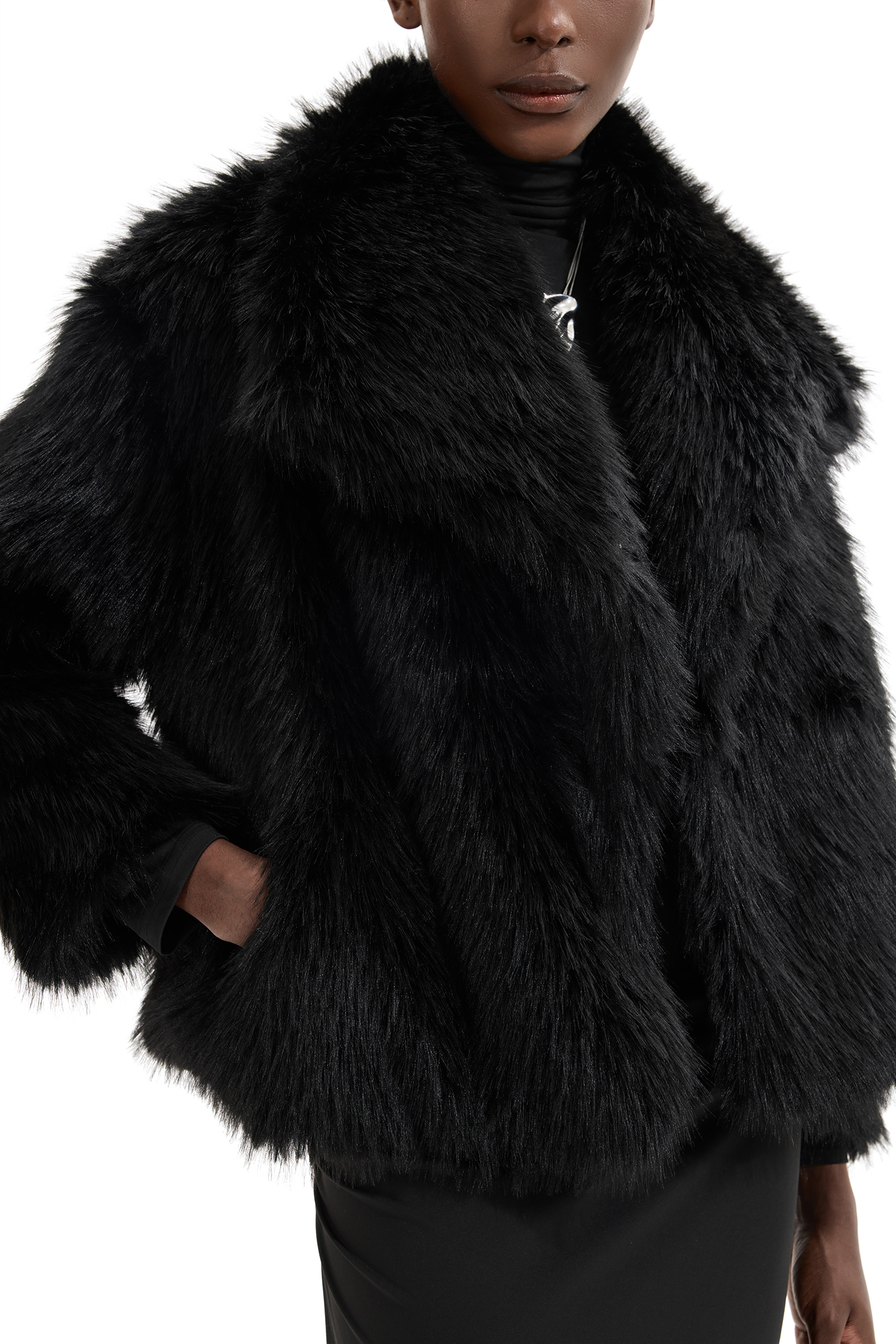 Faux Fur Solid Flapped Coat