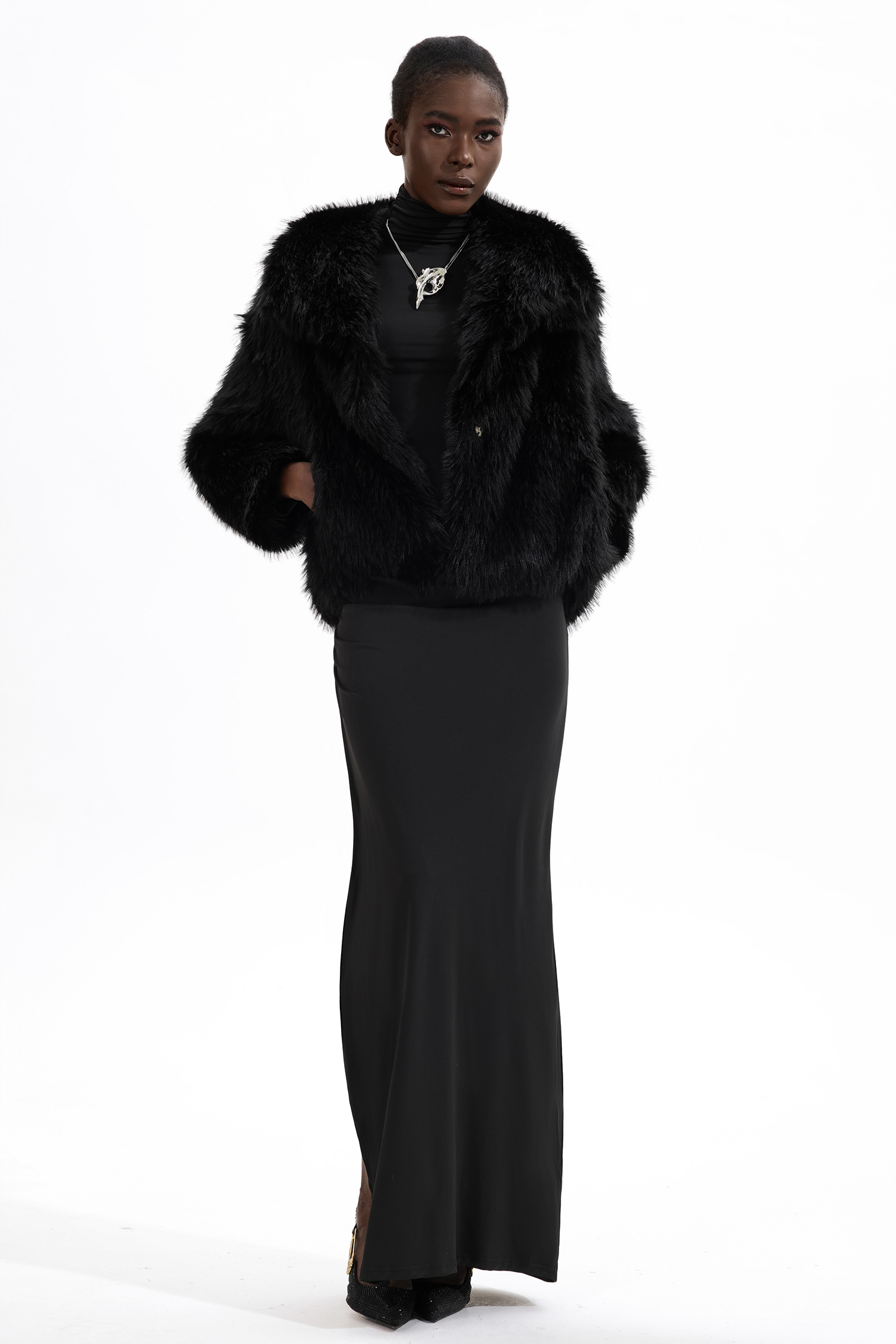 Faux Fur Solid Flapped Coat