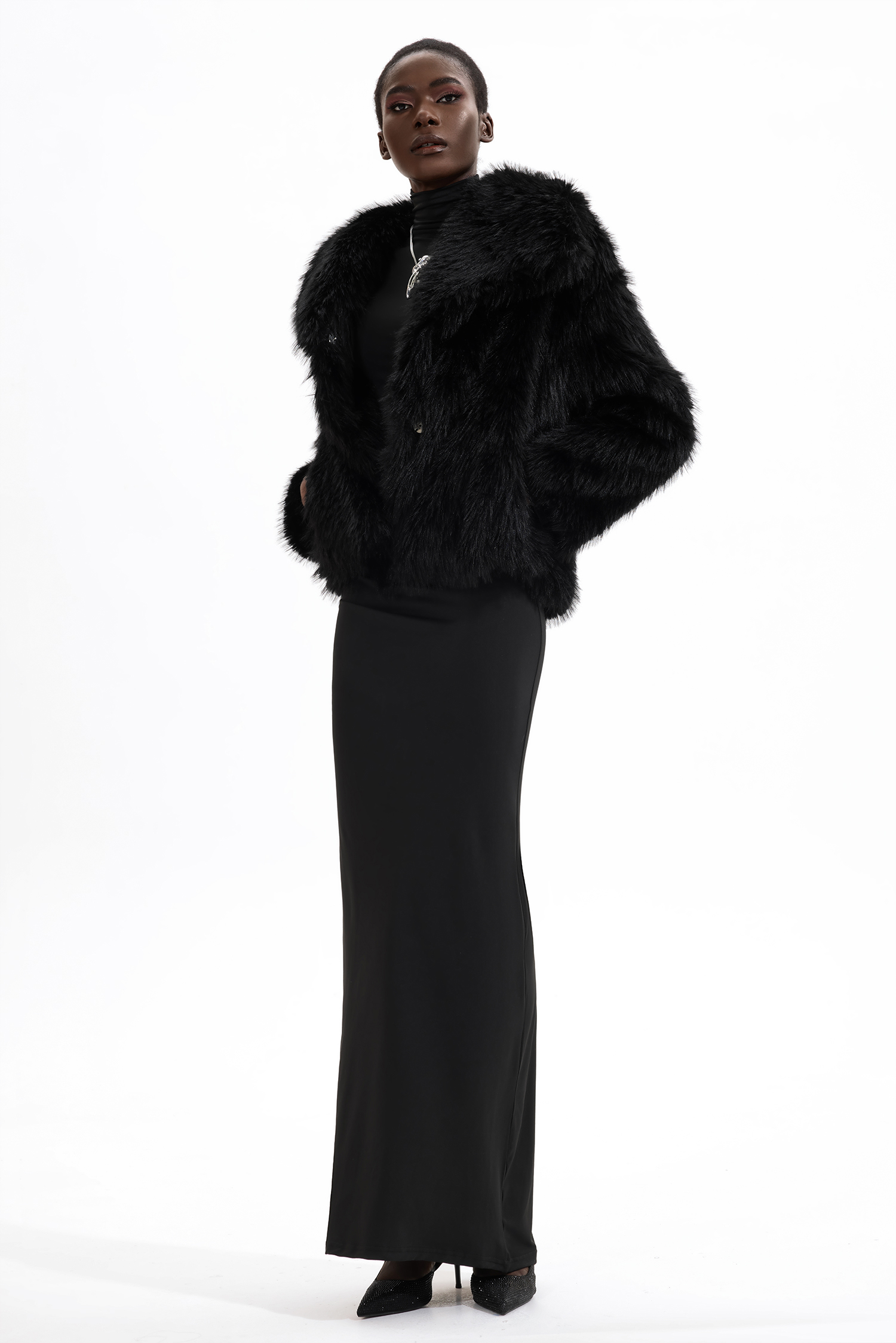 Faux Fur Solid Flapped Coat