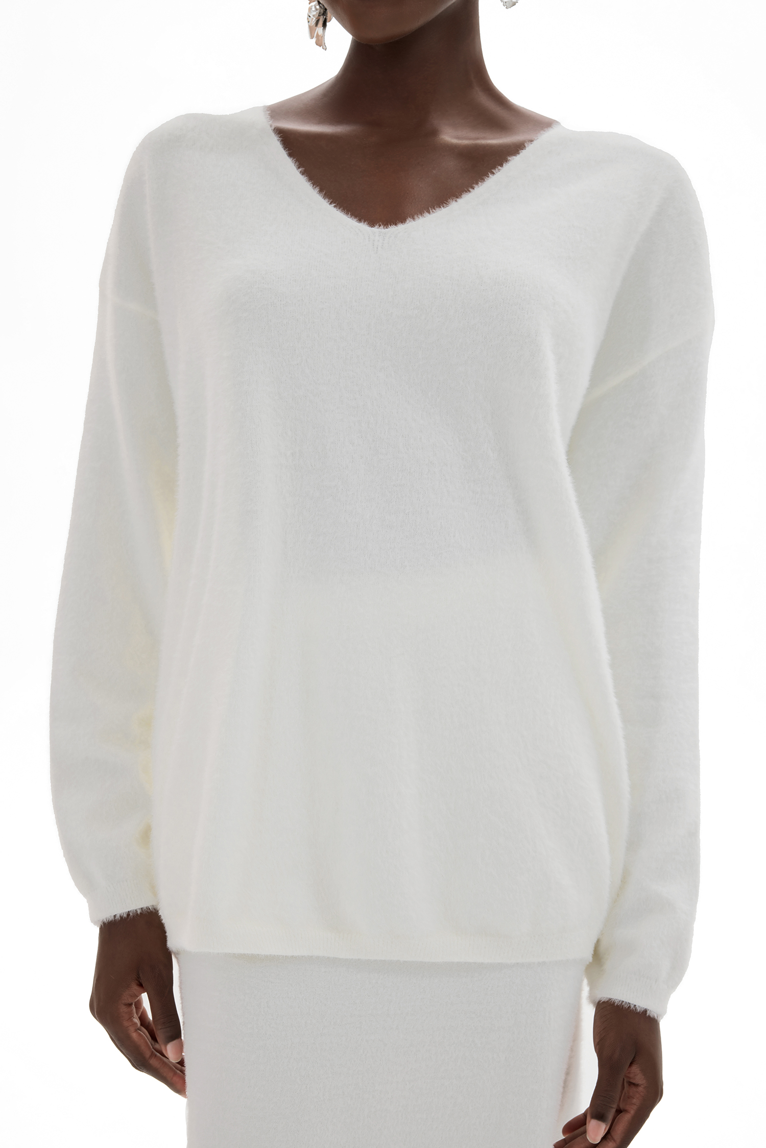 Solid Knit Long Sleeve Top ＆ Mid Waist Knit Midi Skirt Set