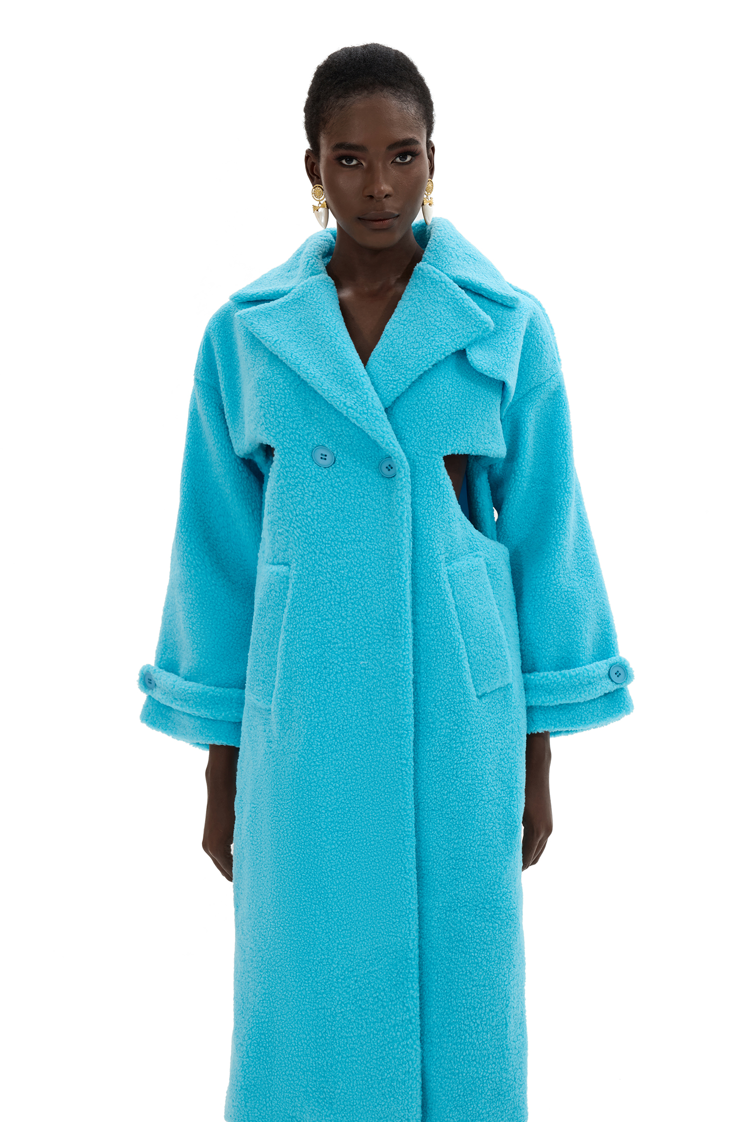 Granular Fleece Fabric Cut-Out Midi Coat