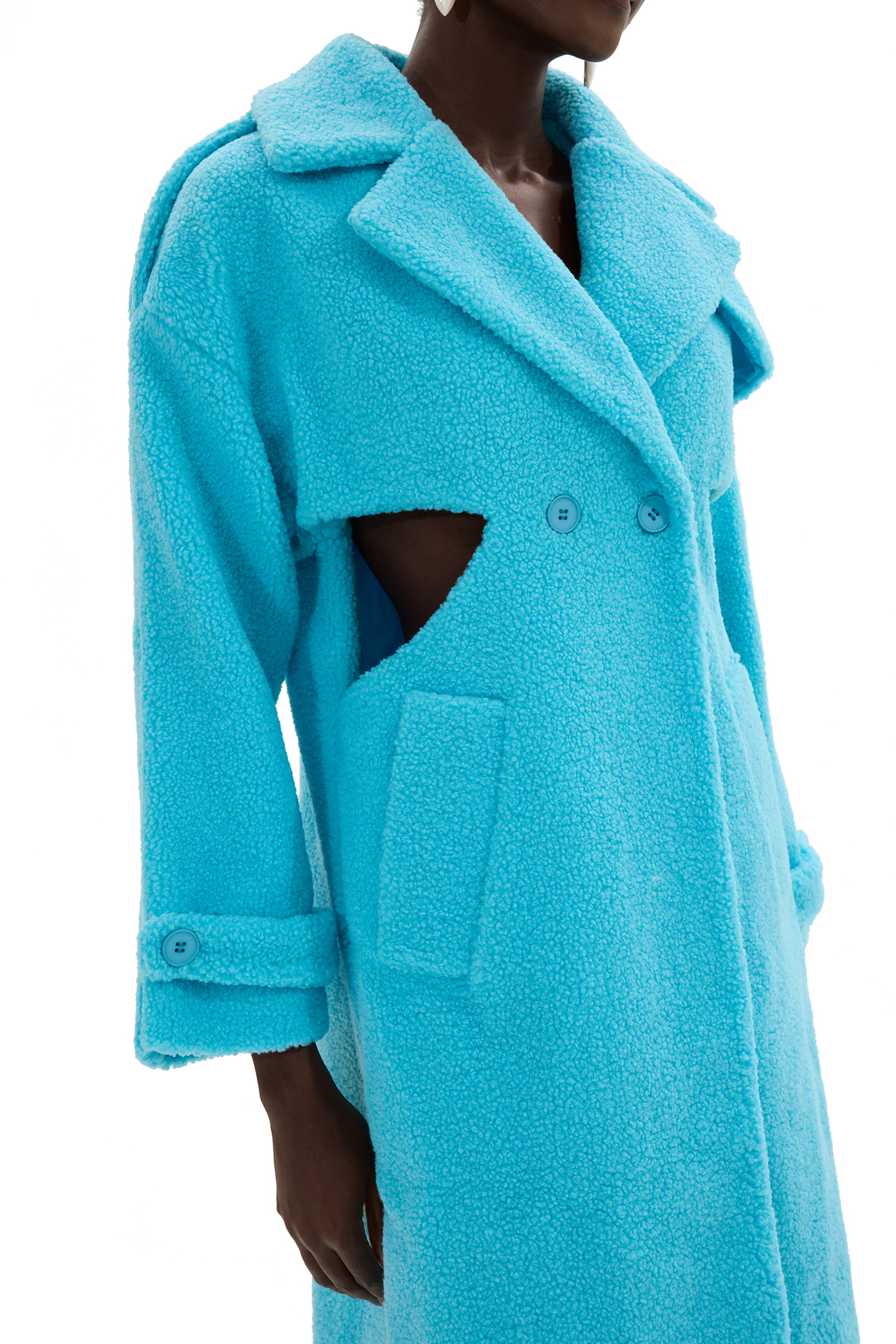 Granular Fleece Fabric Cut-Out Midi Coat