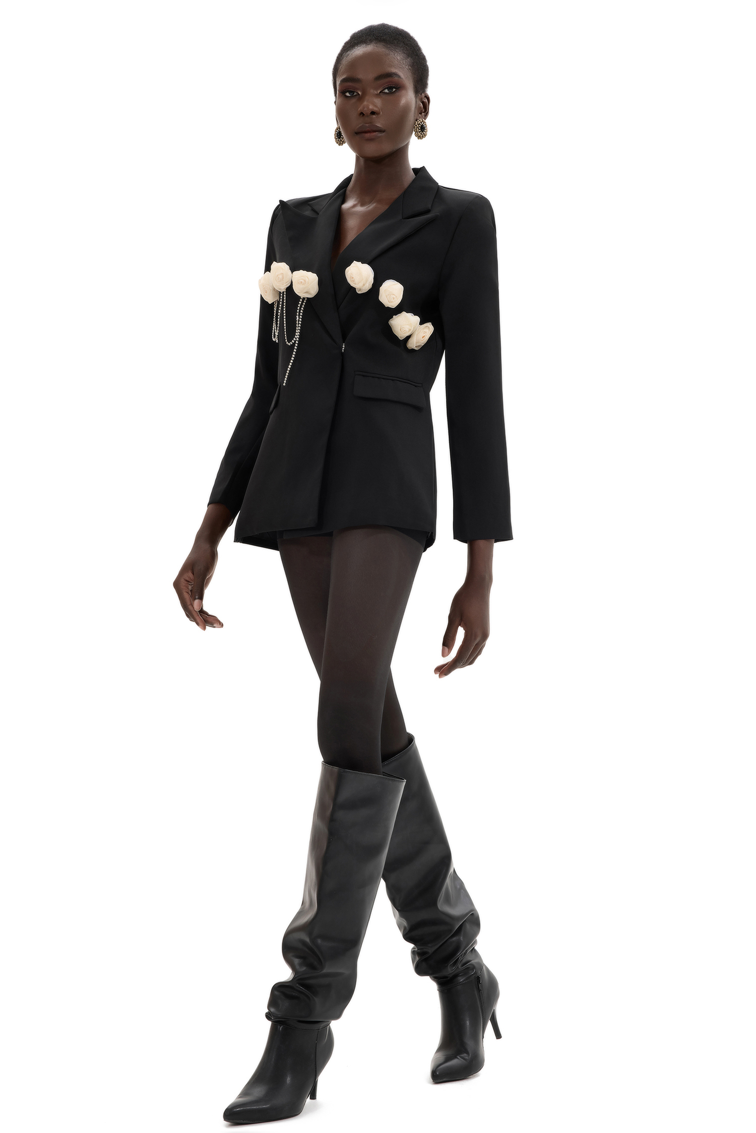 3D Flower Suit Collar Long Sleeve Blazer