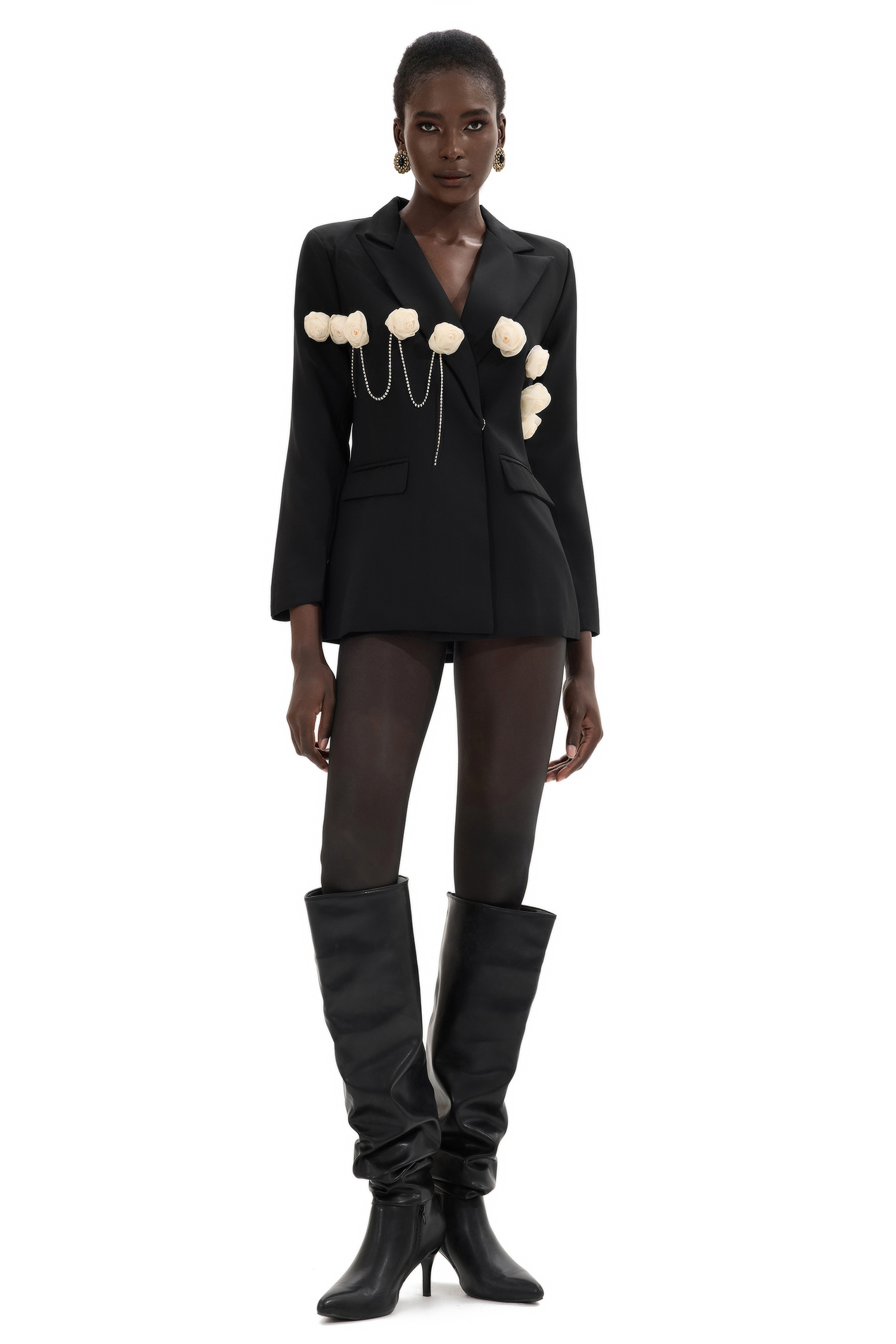 3D Flower Suit Collar Long Sleeve Blazer