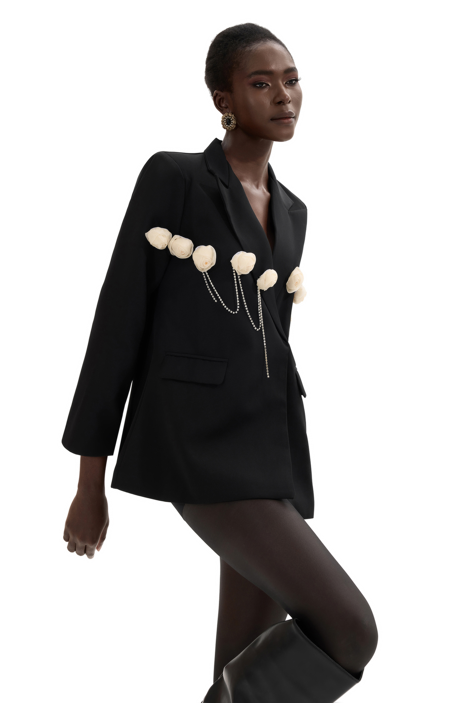 3D Flower Suit Collar Long Sleeve Blazer