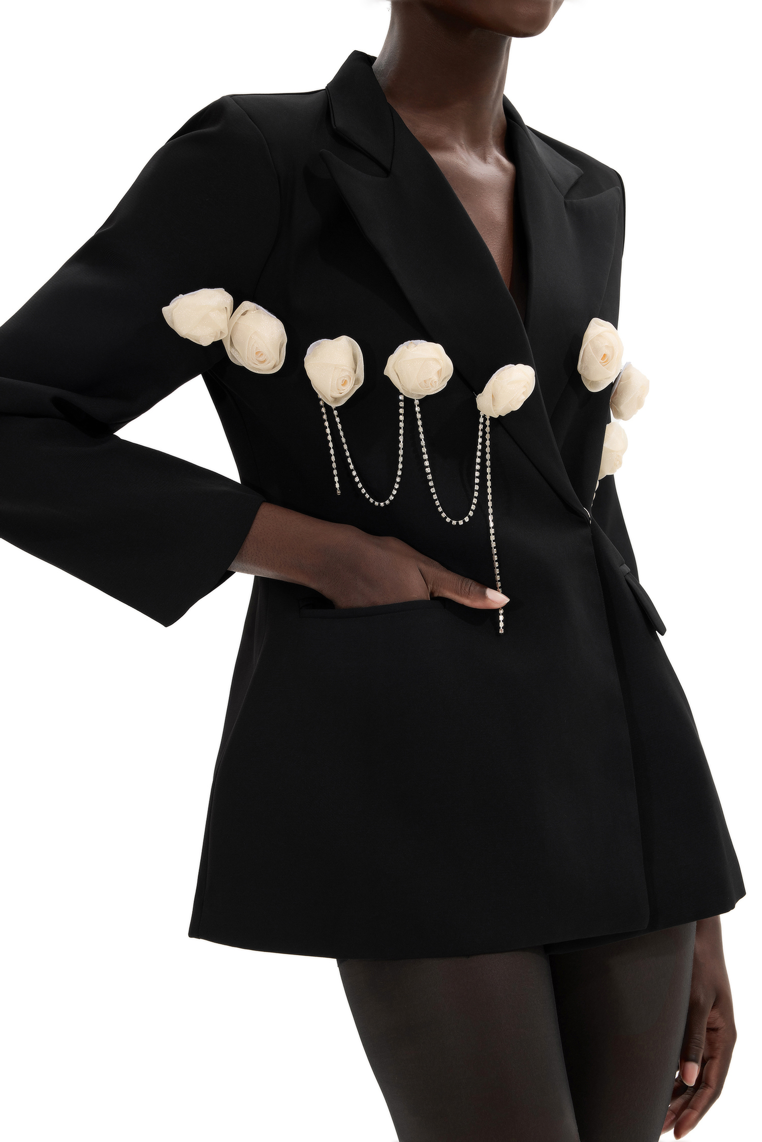 3D Flower Suit Collar Long Sleeve Blazer