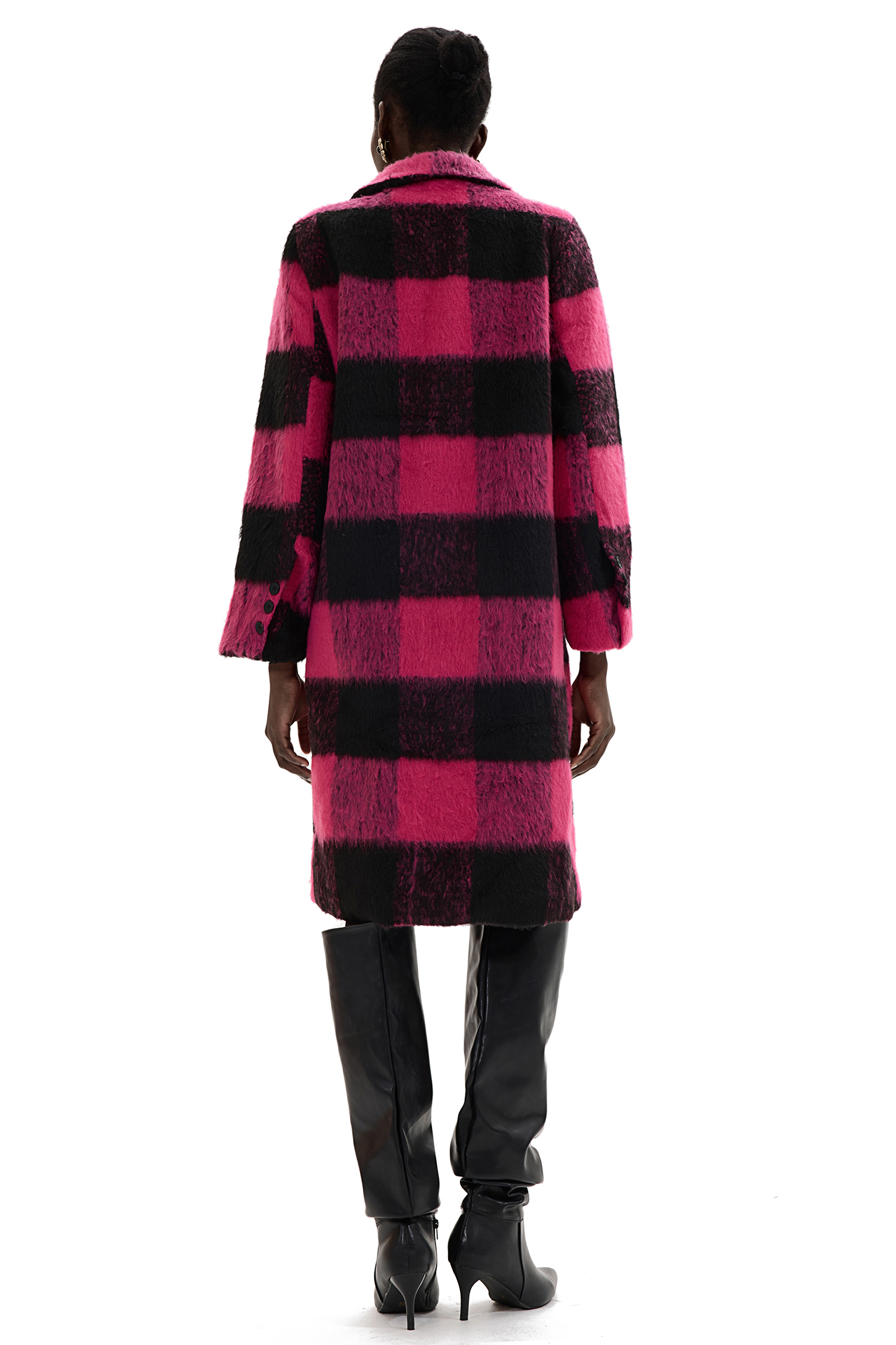 Faux Woolen Plaid Midi Coat