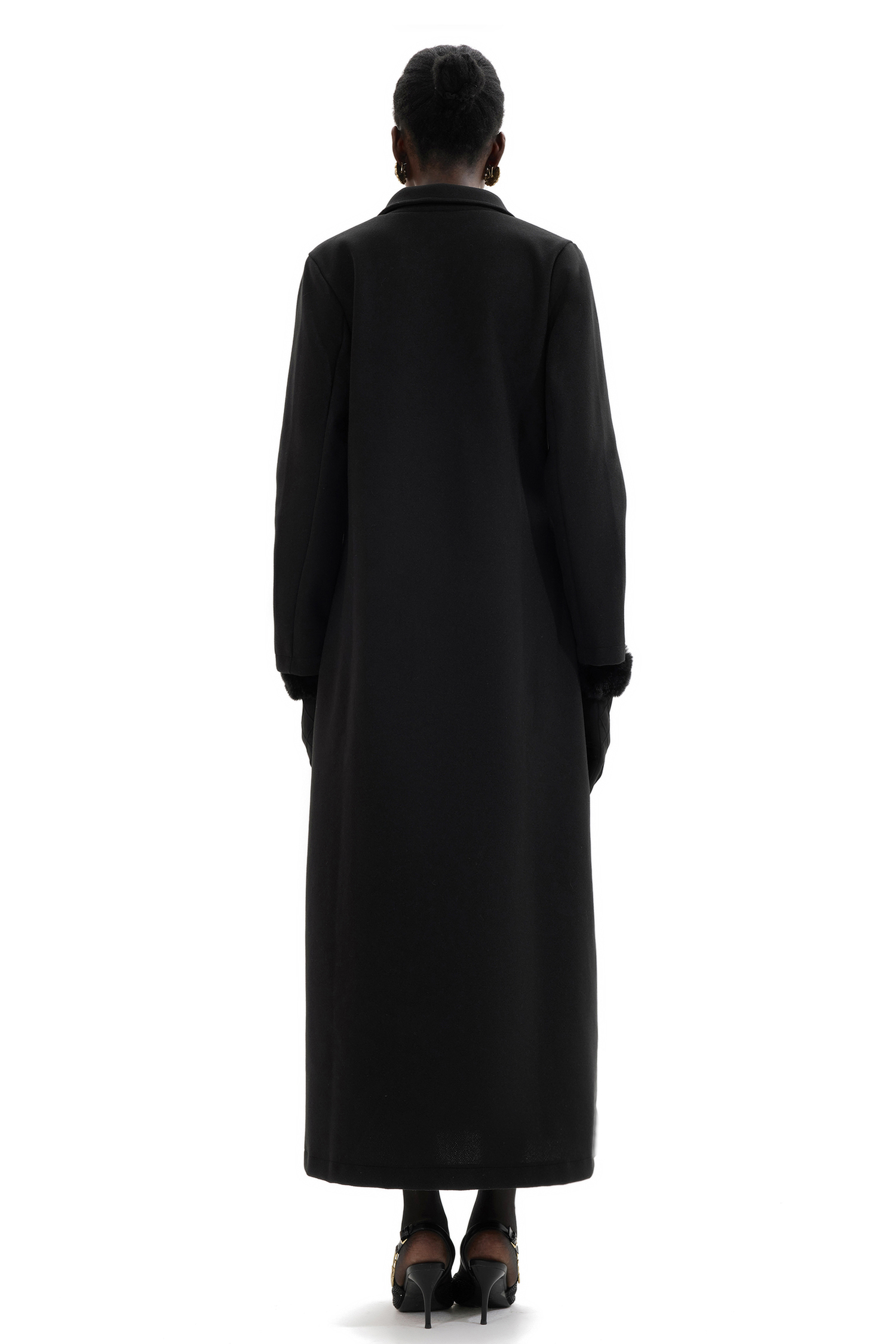 Woolen Solid Long Sleeve Maxi Coat