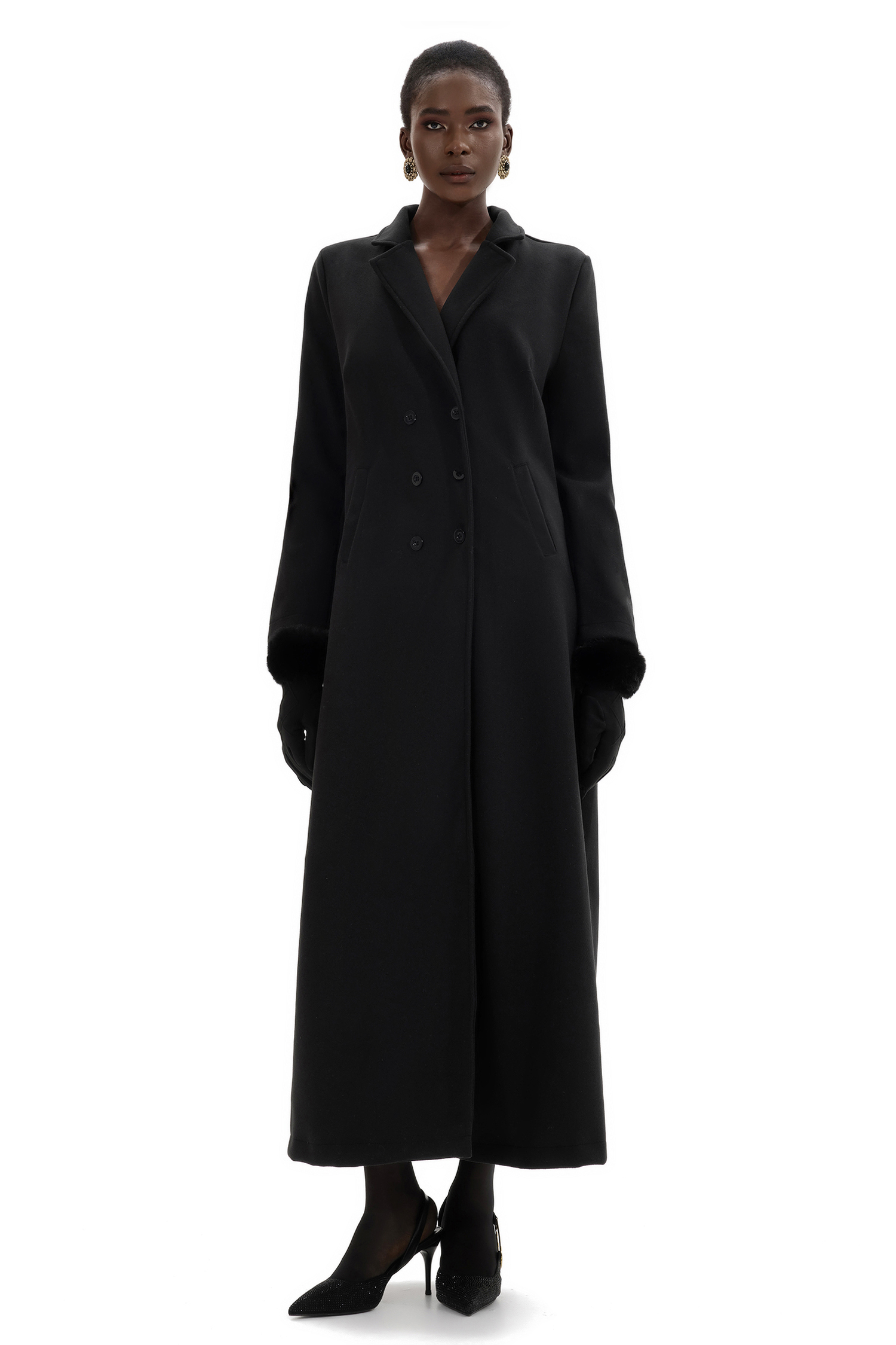 Woolen Solid Long Sleeve Maxi Coat