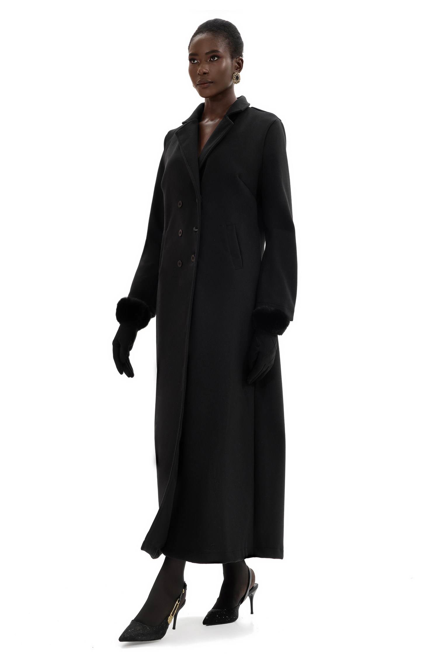 Woolen Solid Long Sleeve Maxi Coat