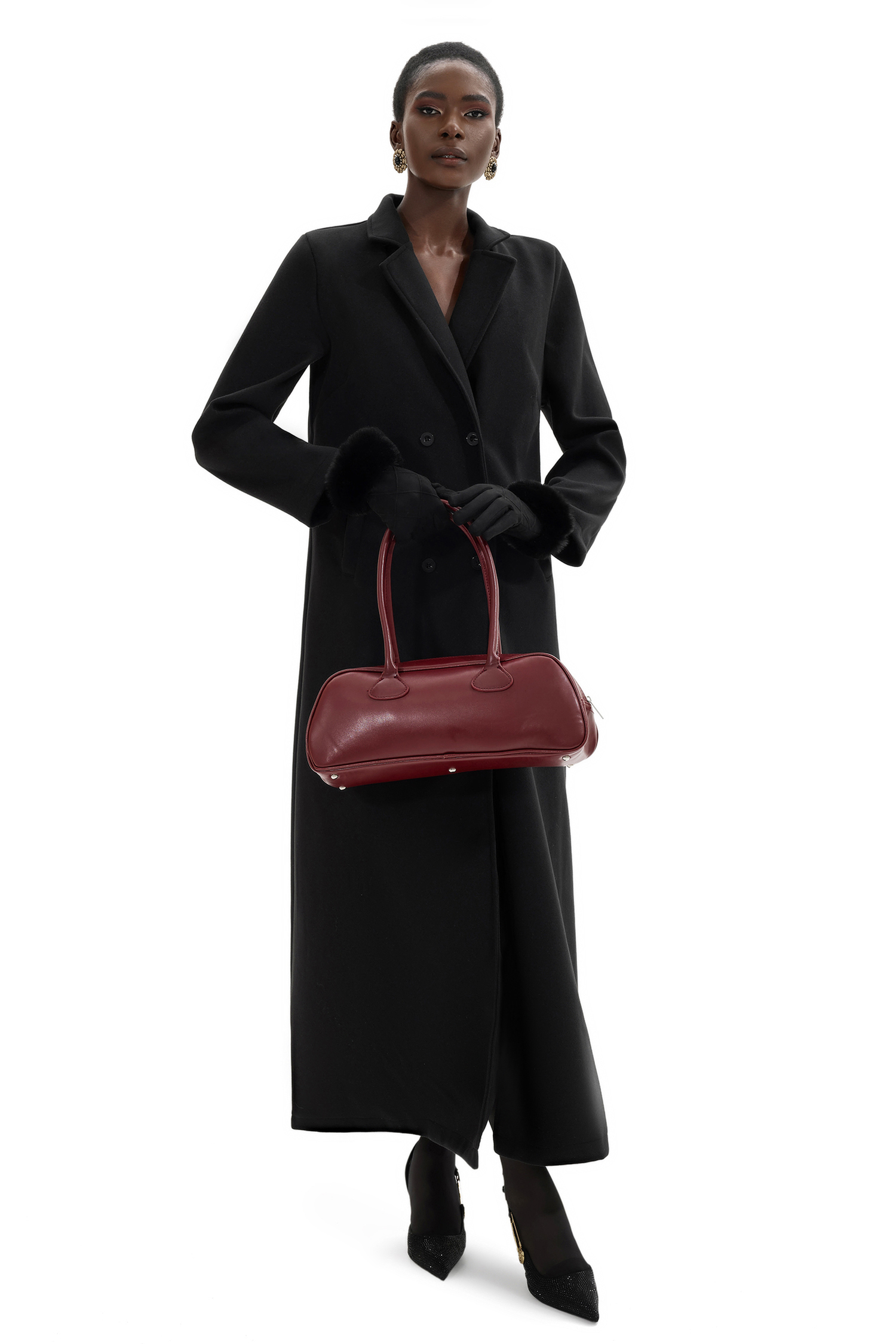 Woolen Solid Long Sleeve Maxi Coat