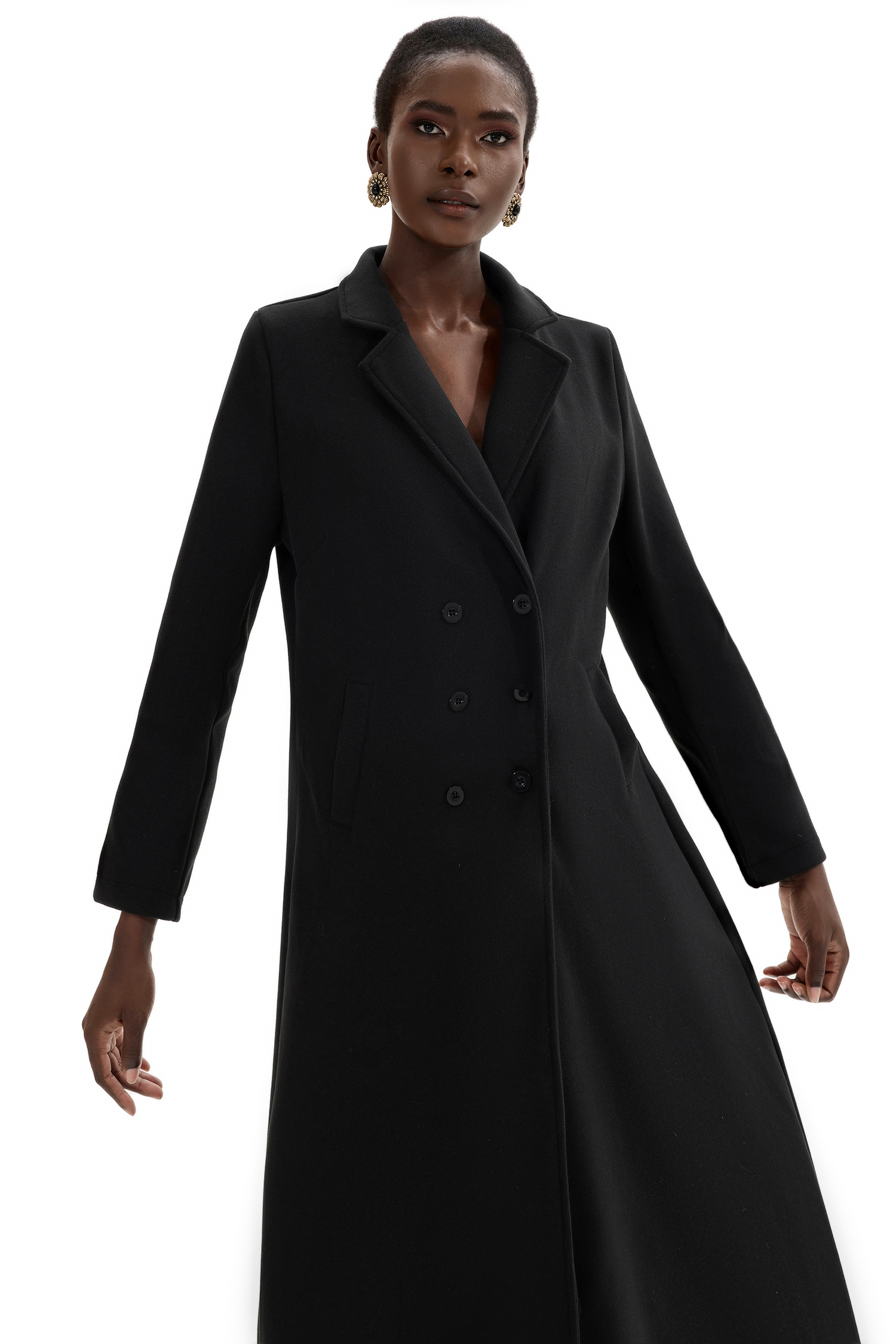 Woolen Solid Long Sleeve Maxi Coat