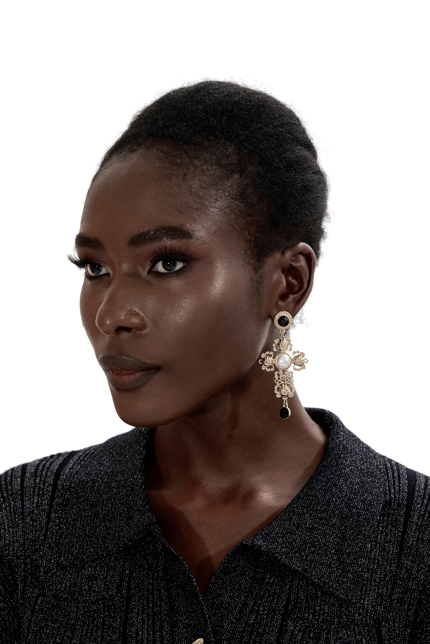 Faux Pearl Metal Cross Shape Drop Earrings