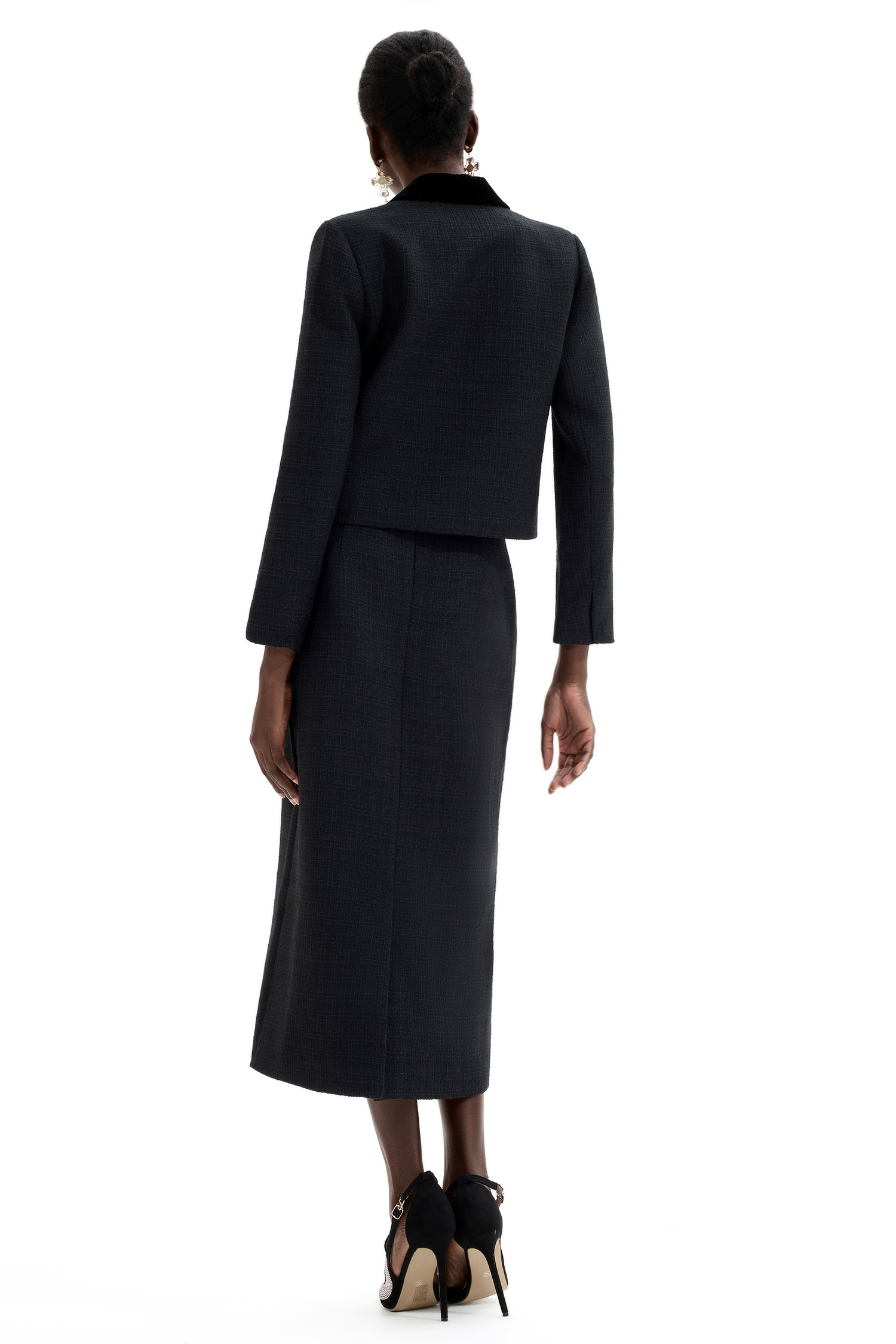 Splicing Metal Button Velvet Blazer