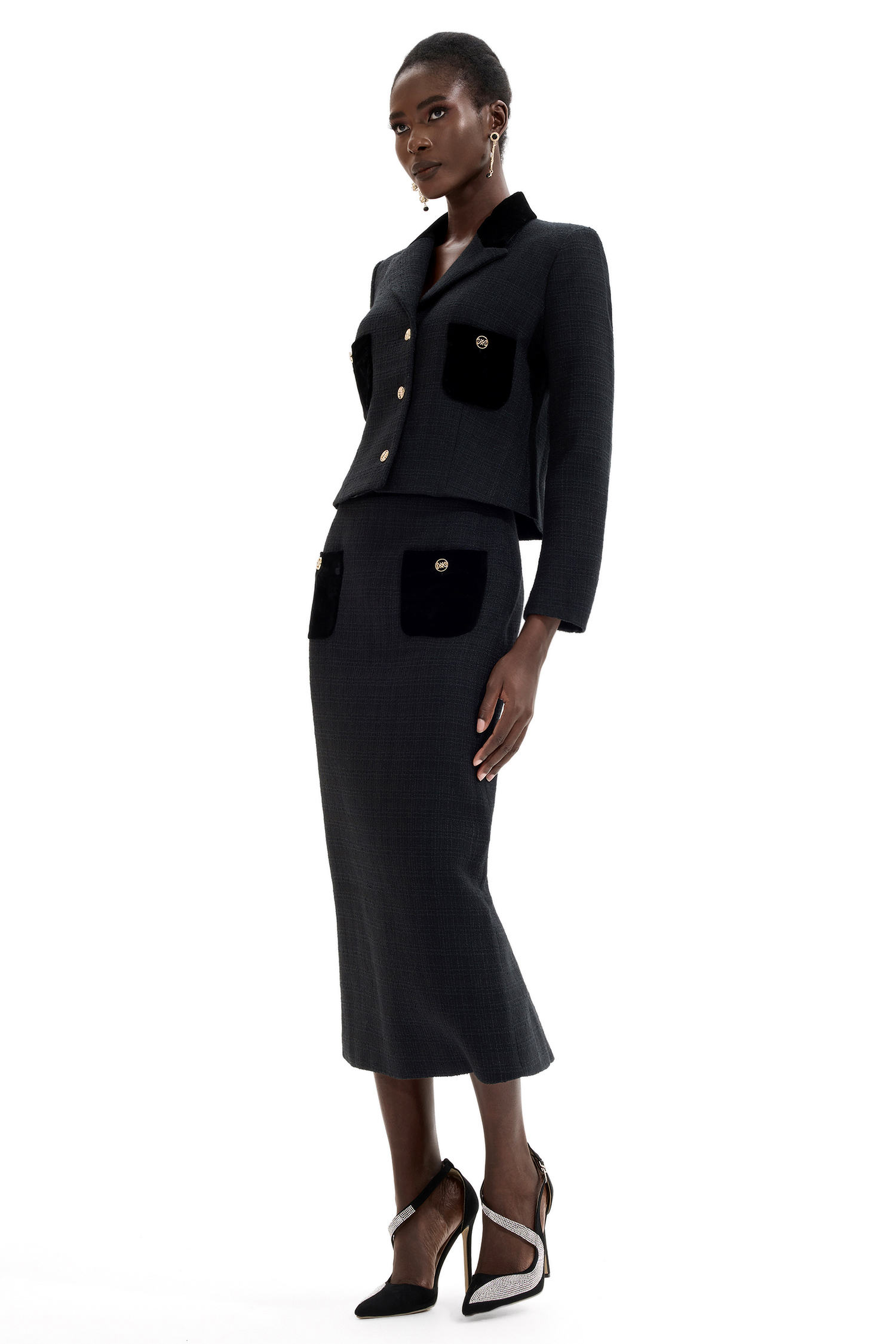 Splicing Metal Button Velvet Blazer