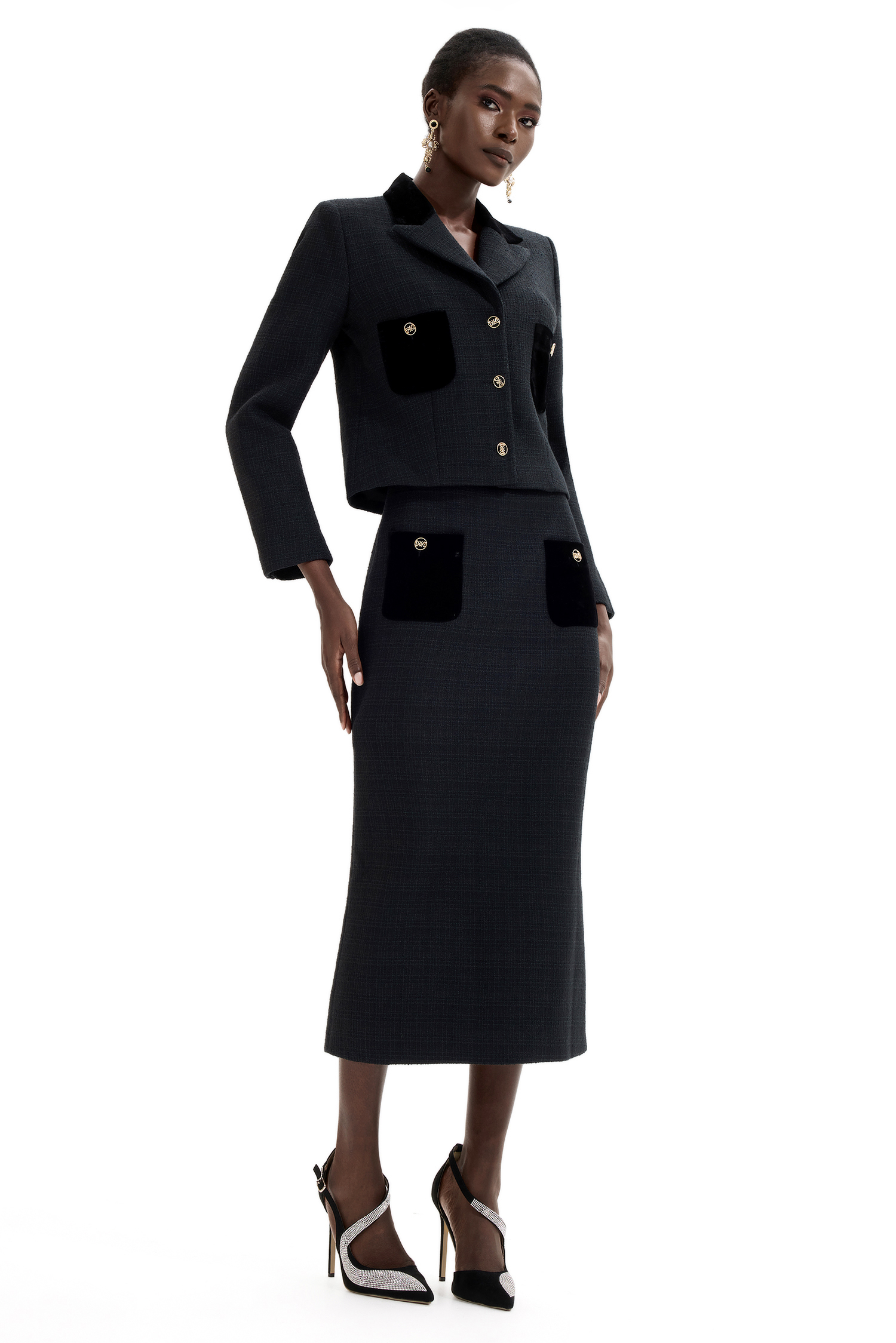 Velvet Splicing High Waist Midi Skirt