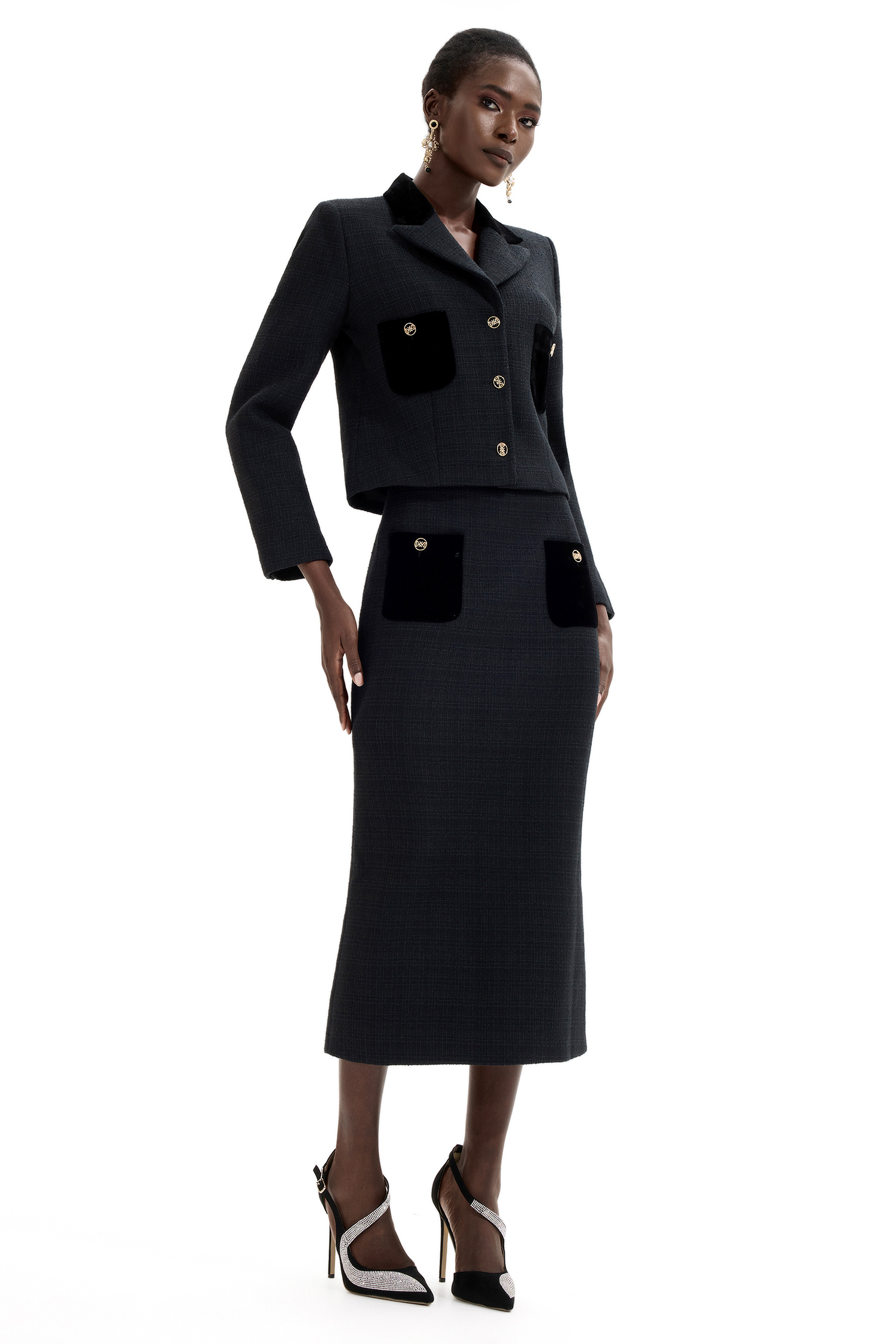 Velvet Splicing High Waist Midi Skirt