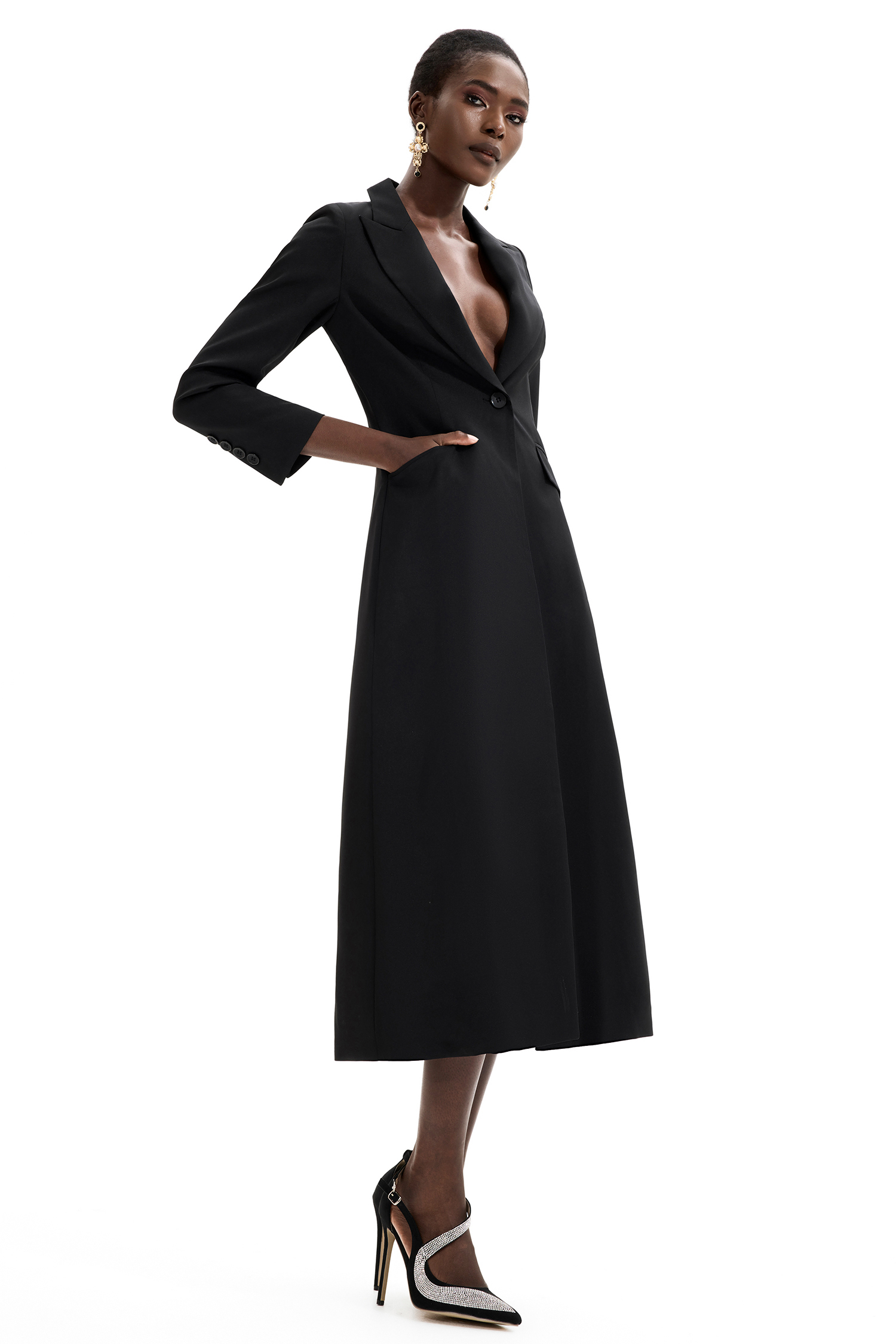 One-Button Long Sleeve Lounge Coat