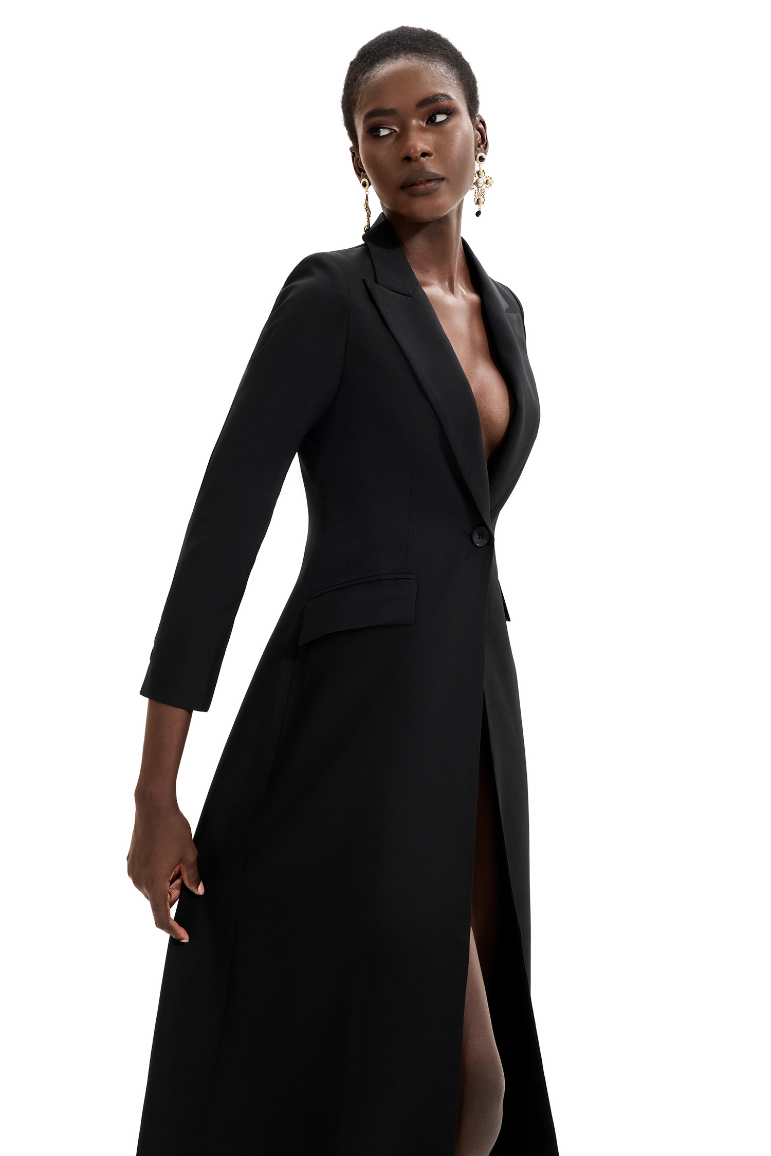 One-Button Long Sleeve Lounge Coat