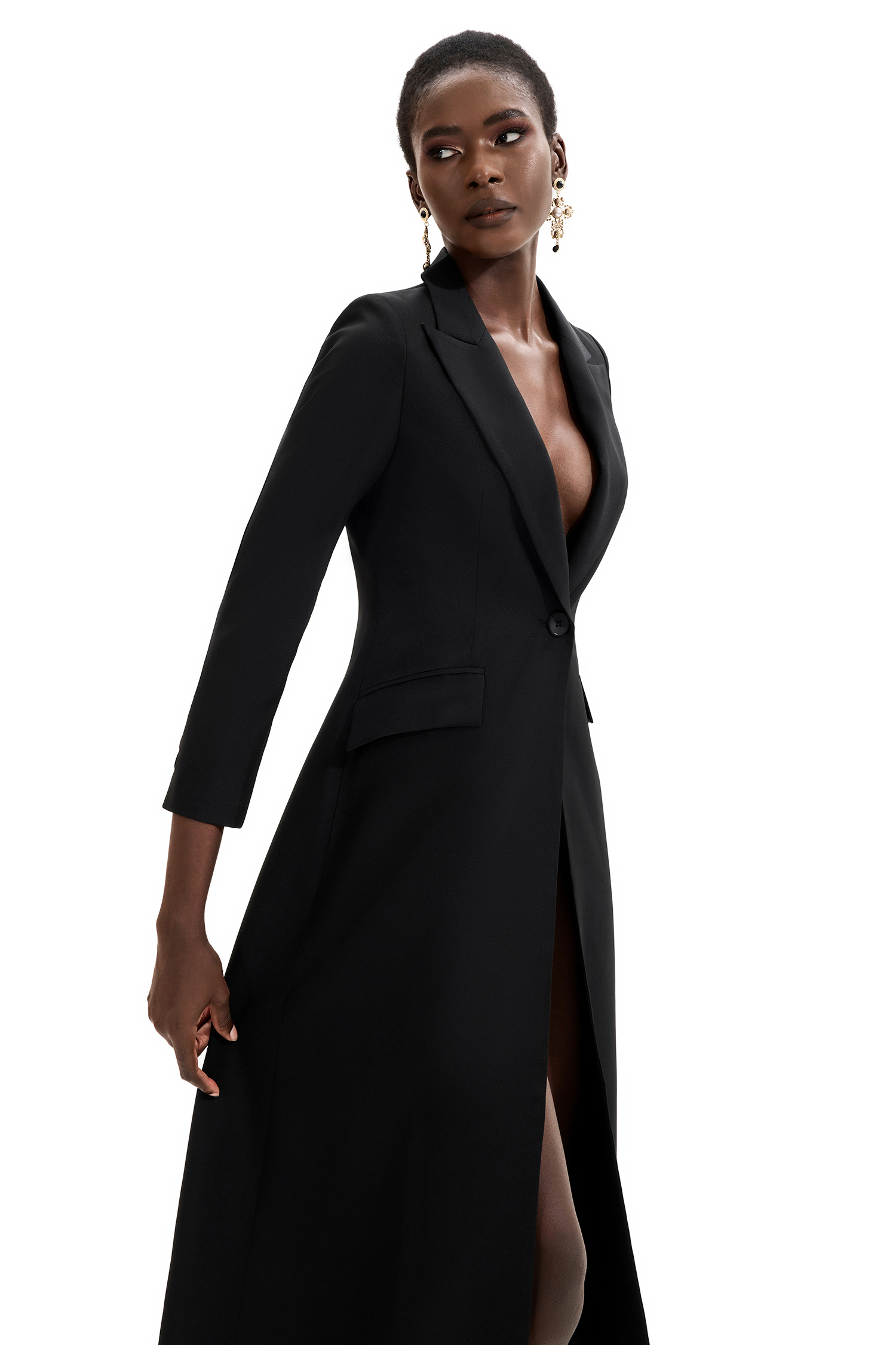 One-Button Long Sleeve Lounge Coat