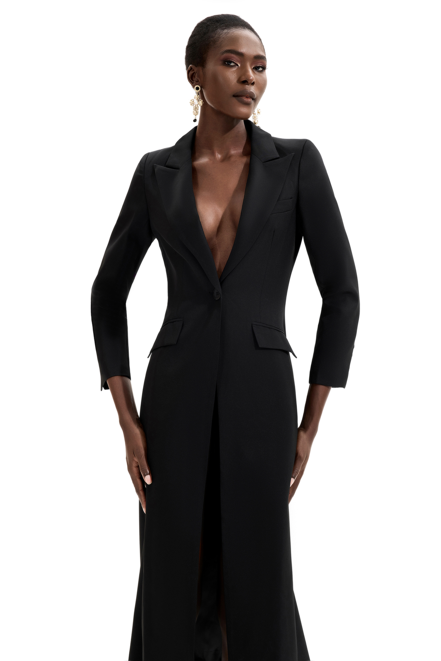 One-Button Long Sleeve Lounge Coat