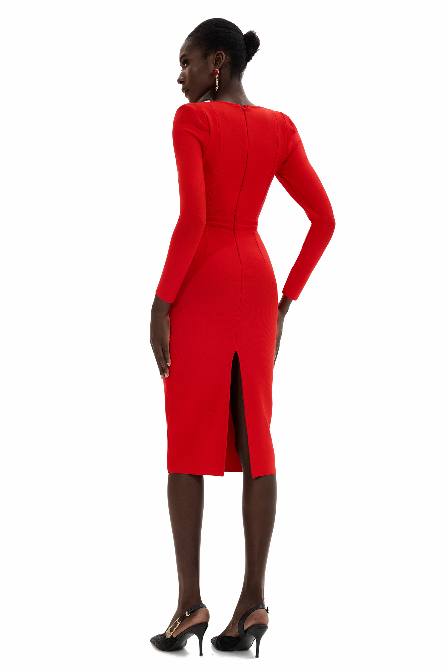 Jersey Solid Long Sleeve Midi Dress