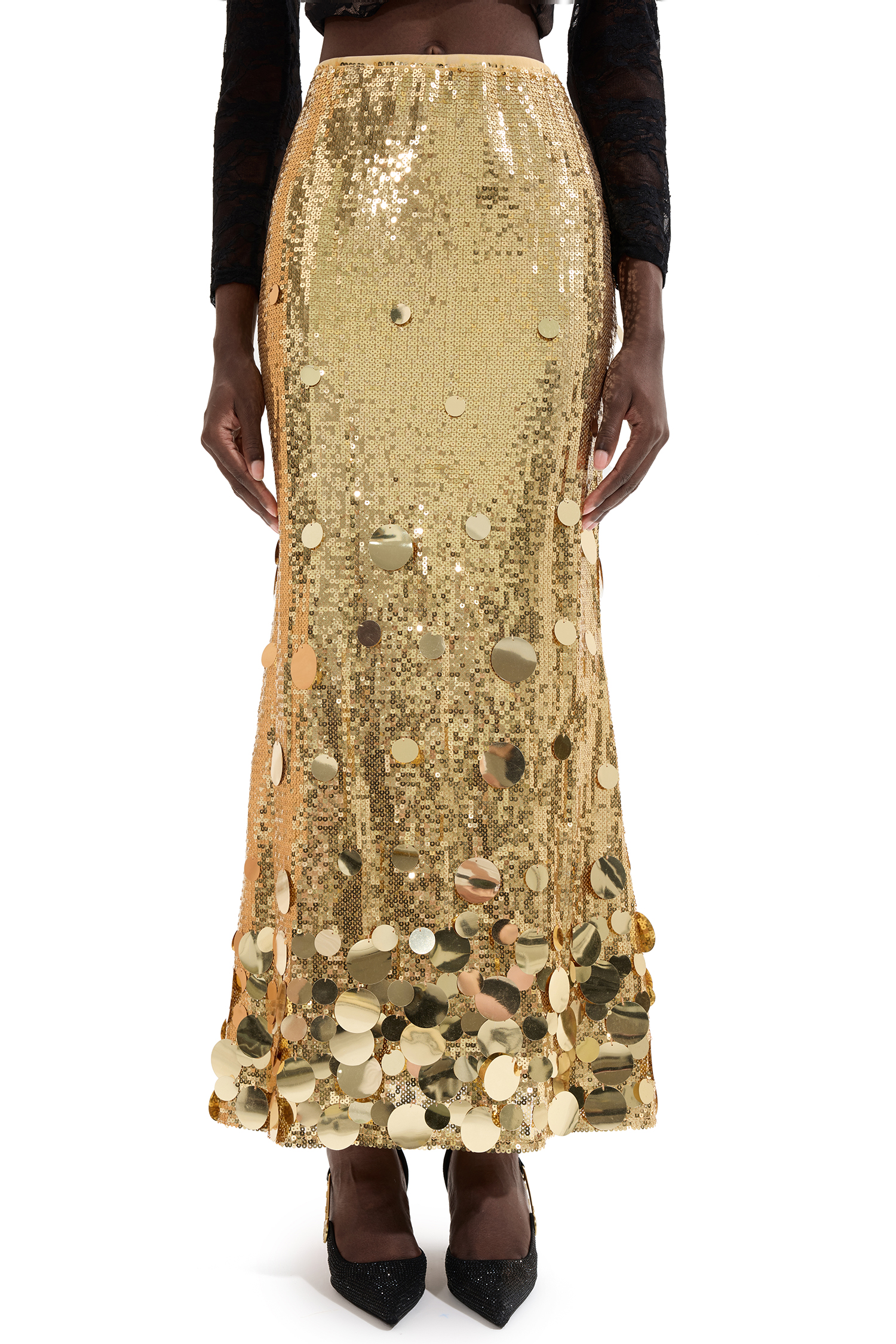 Low Waist Sequin Midi Skirt