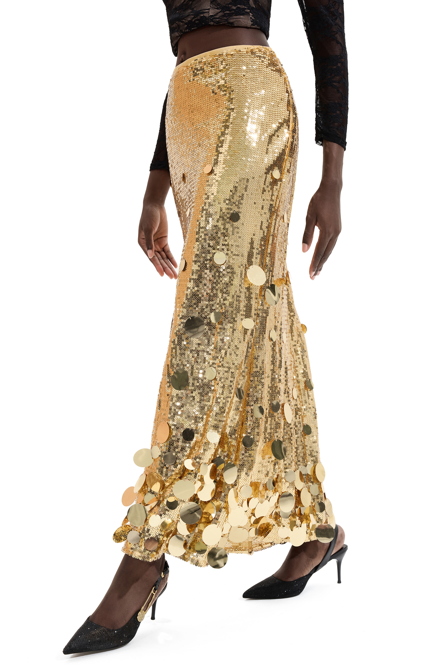 Low Waist Sequin Midi Skirt